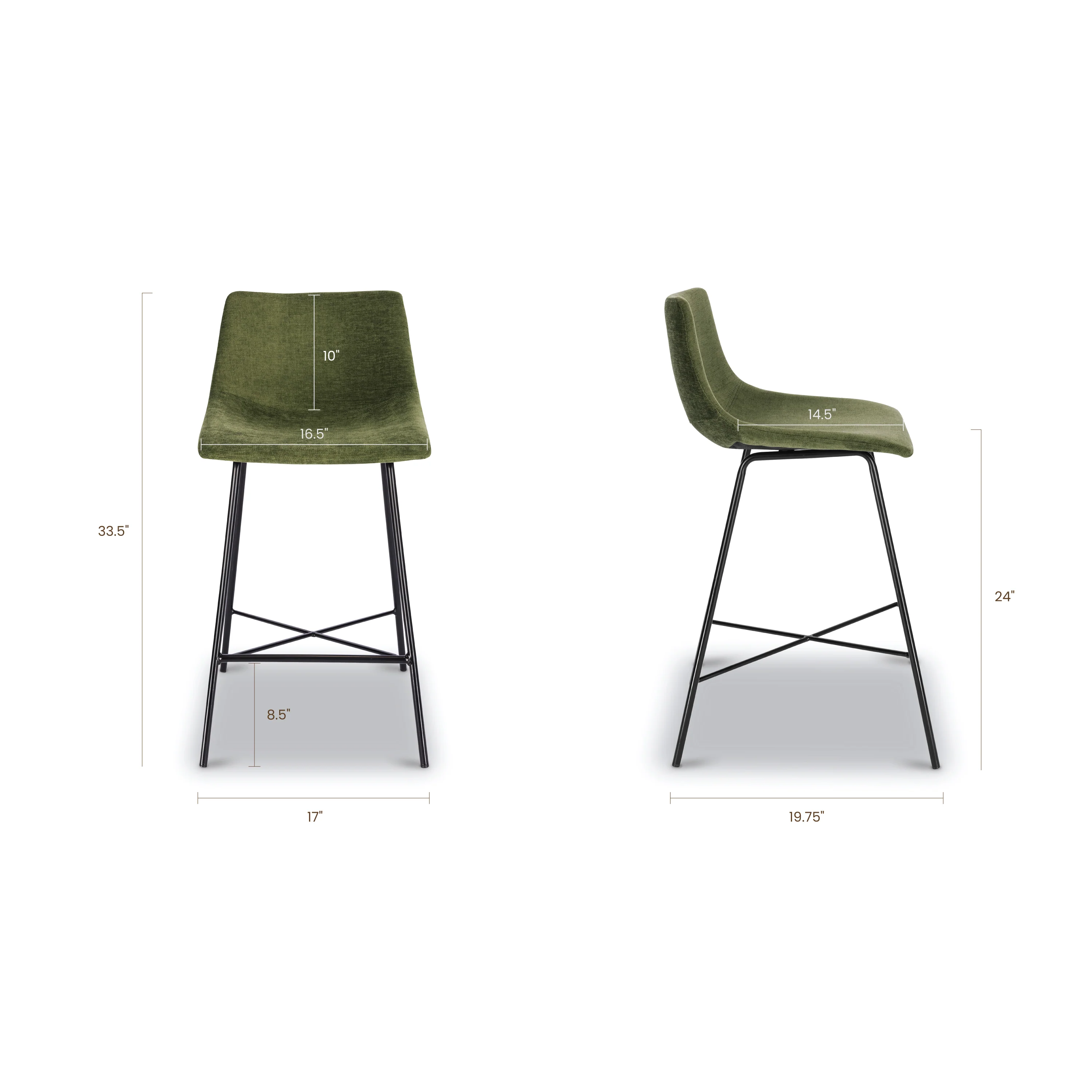 Paxton 24” Velvet Counter Stool | Distressed Green Velvet | Set of 3 - Image 9
