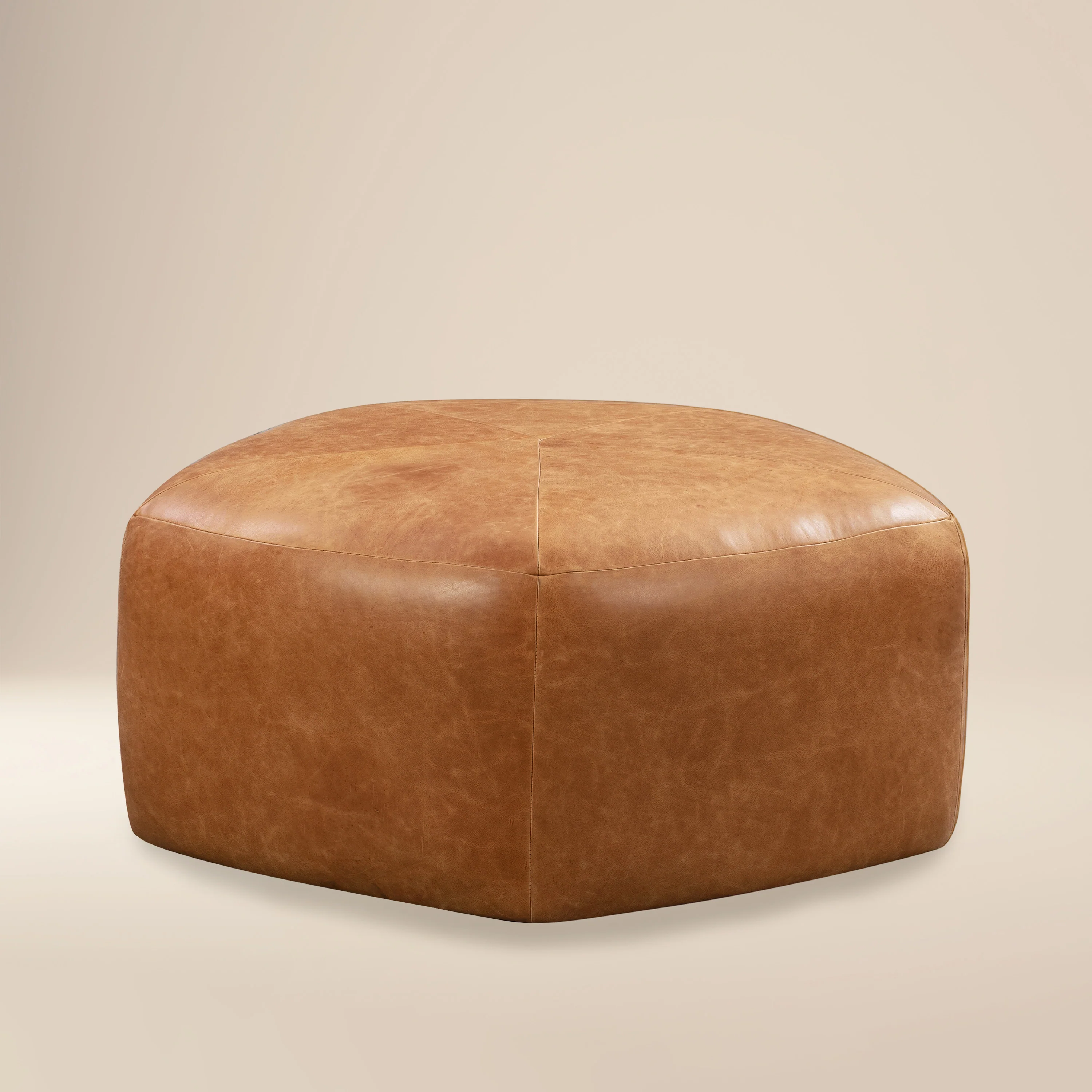 Porto Leather Ottoman | Cognac Tan