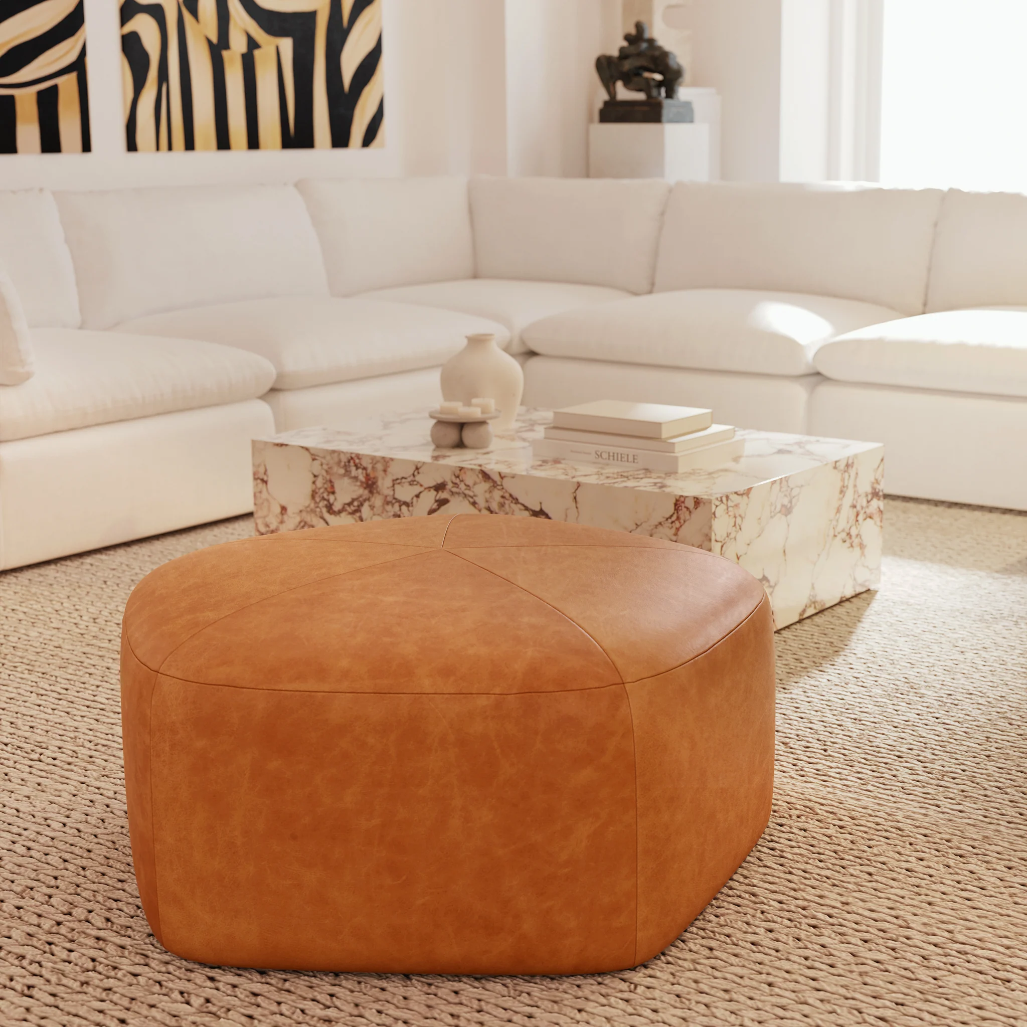 Porto Leather Ottoman | Cognac Tan - Image 2