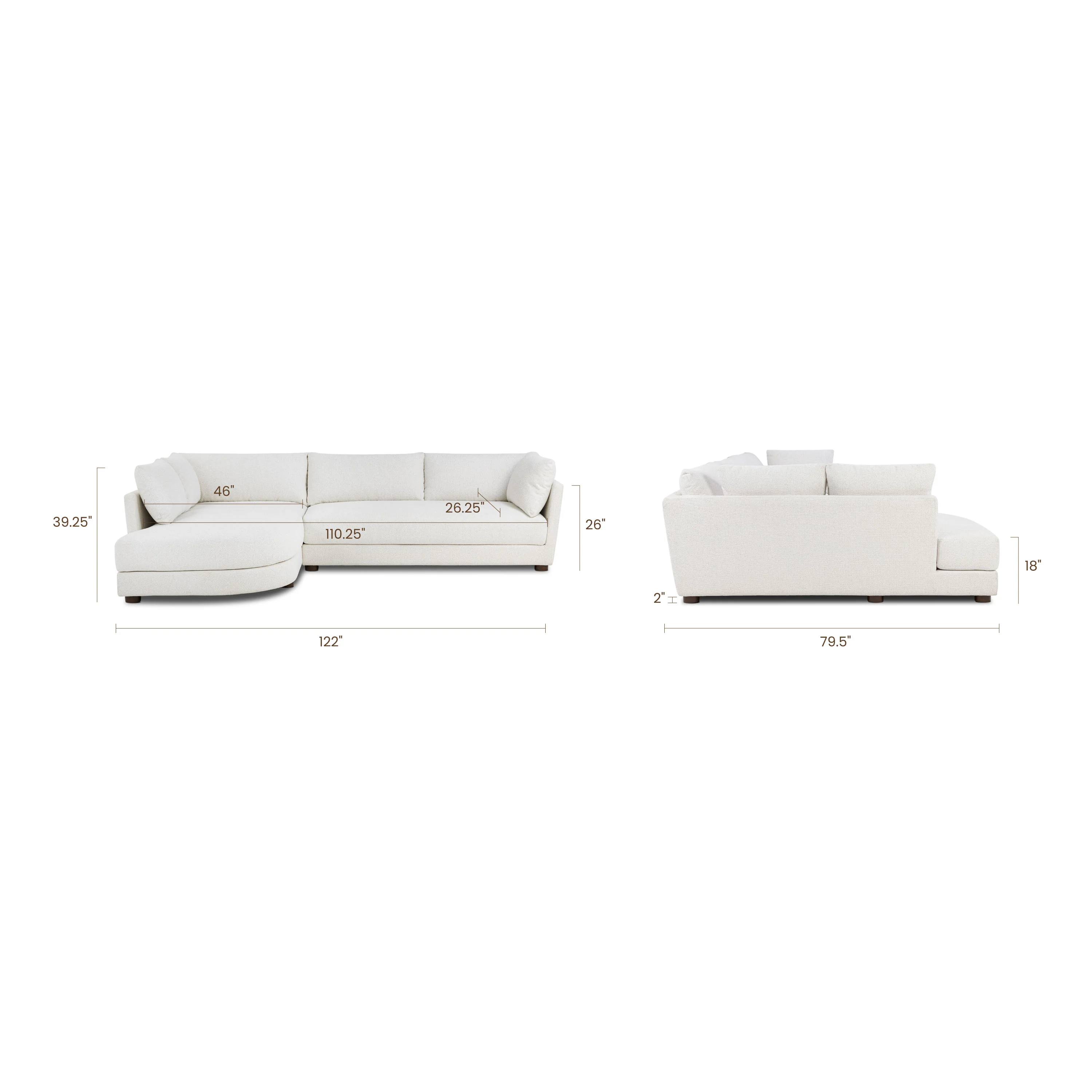 Pertuis 122" Left-Facing Bumper Sectional Sofa | Aspen White - Image 12