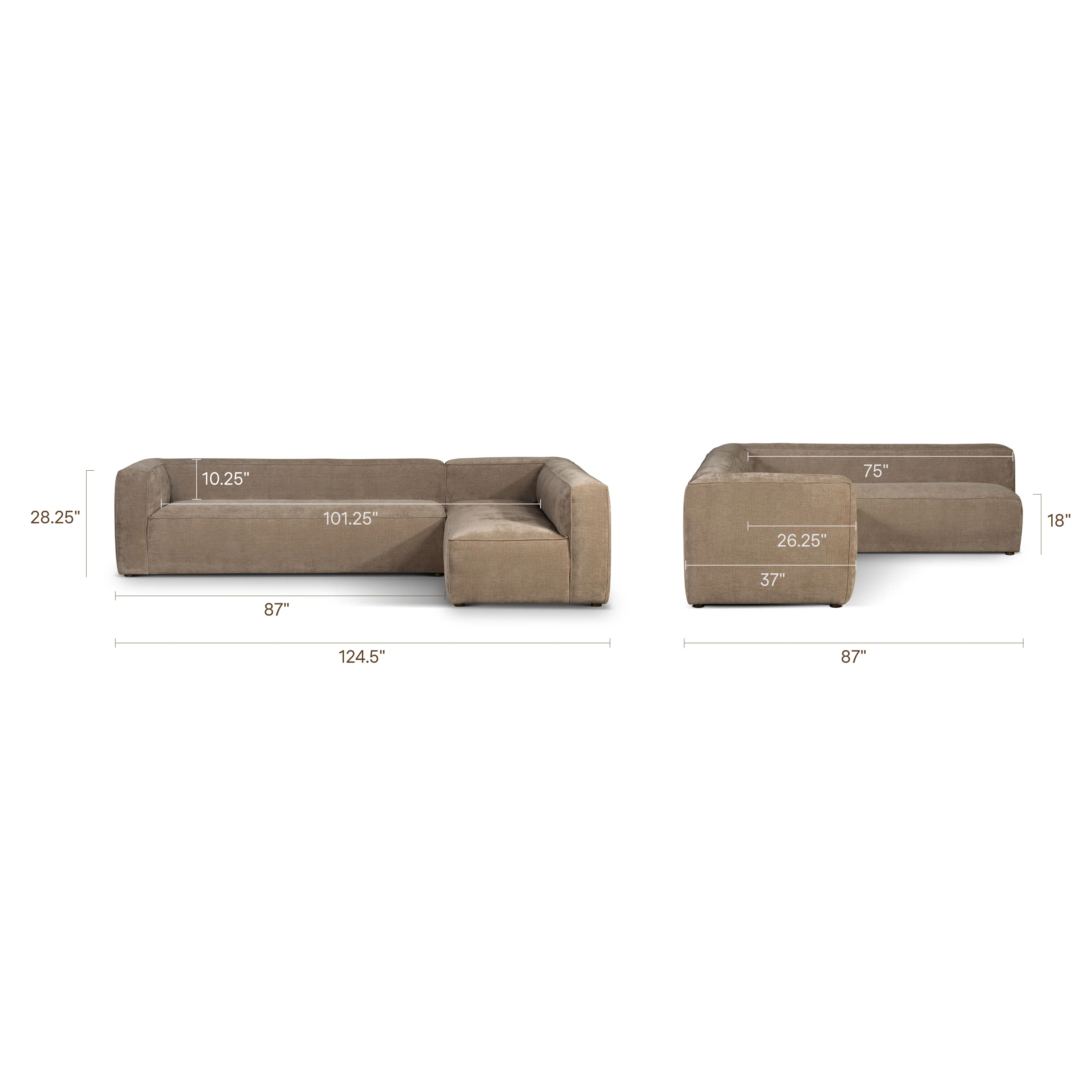 Piazza 124.5" L-Shaped Sectional | Clove Brown - Image 21