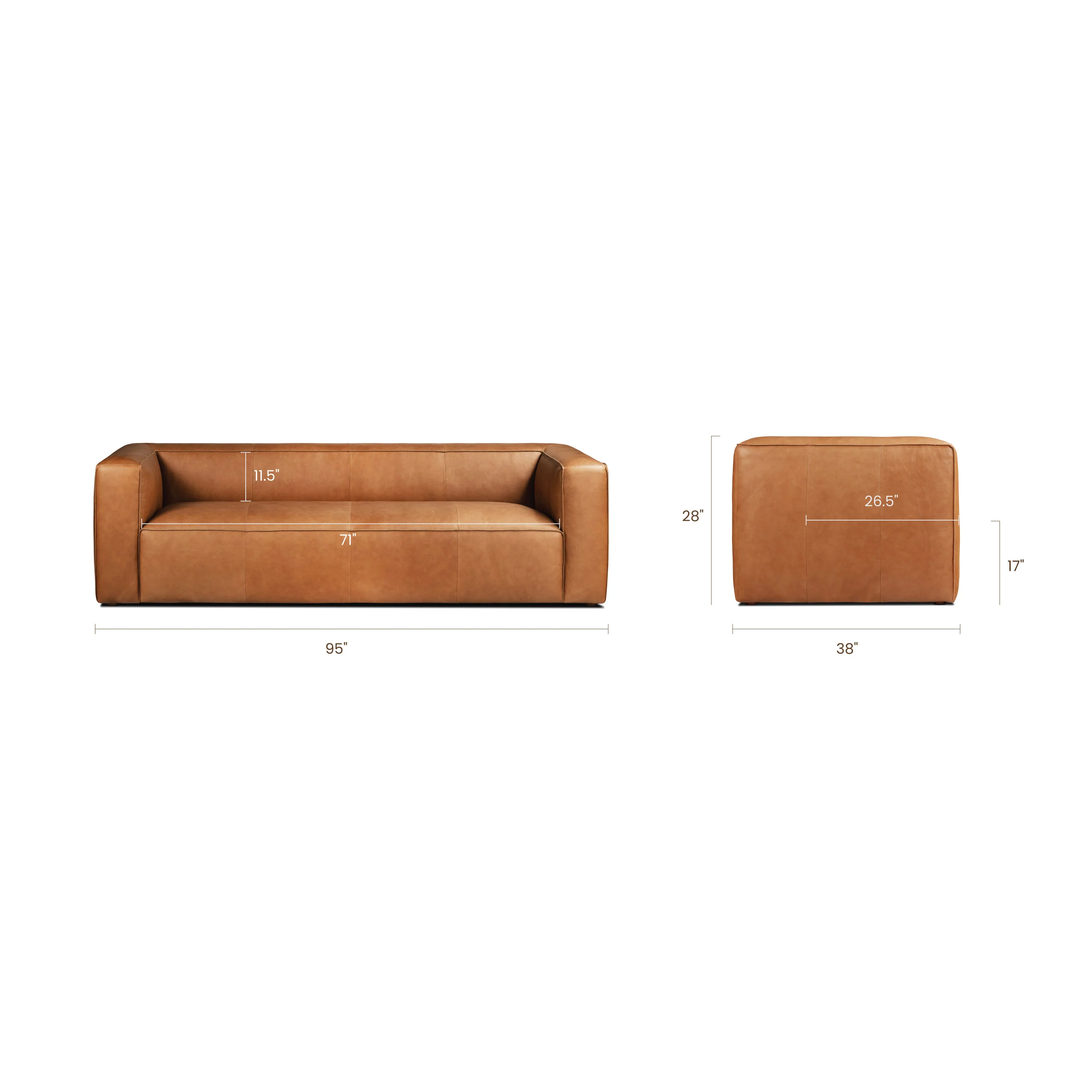 Piazza 95" Leather Sofa | Saddle Tan - Image 16