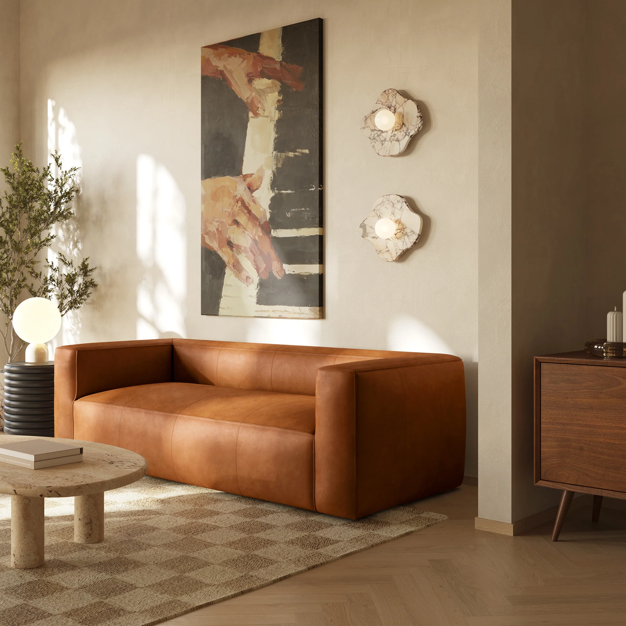Piazza 95" Leather Sofa | Saddle Tan - Image 3