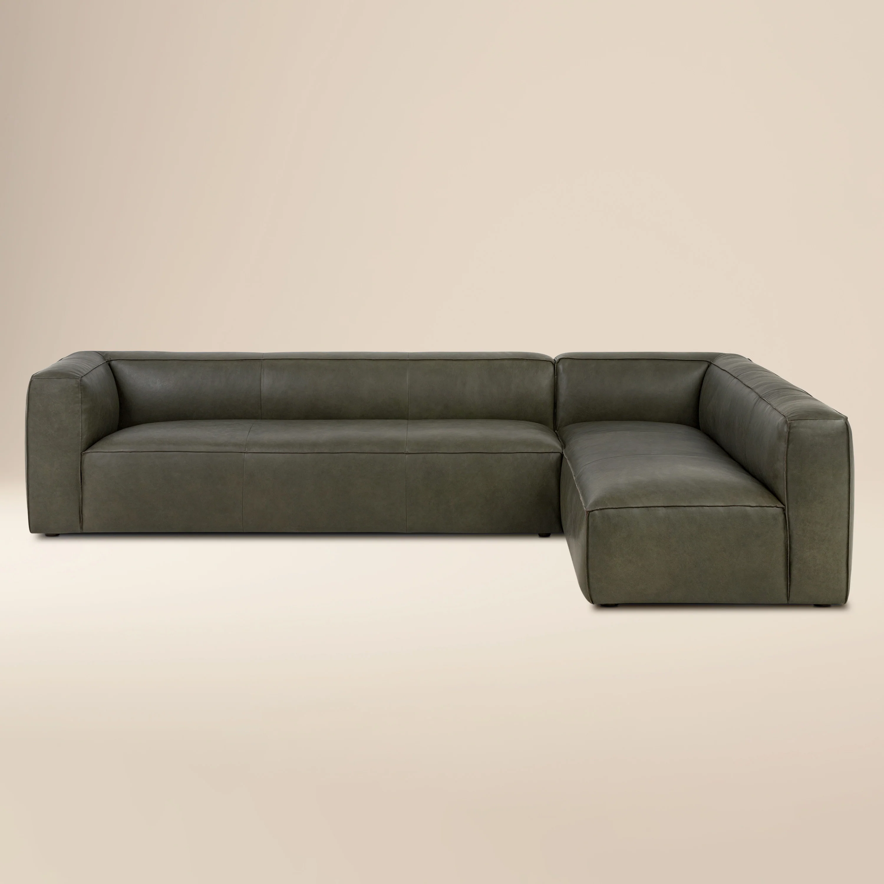 Piazza 123.5" Leather L-Shaped Corner Sectional Sofa | Olivine Green