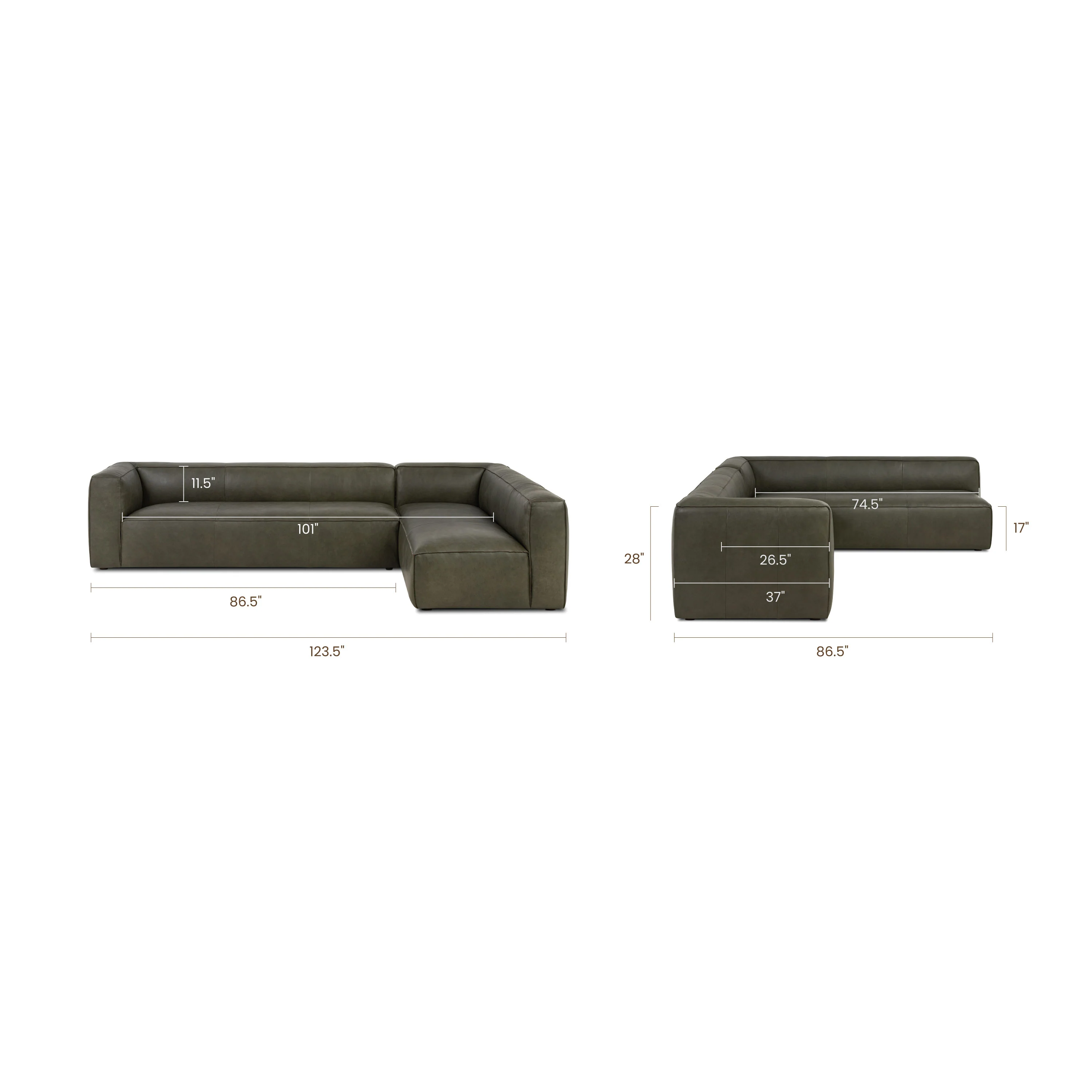 Piazza 123.5" Leather L-Shaped Corner Sectional Sofa | Olivine Green - Image 14