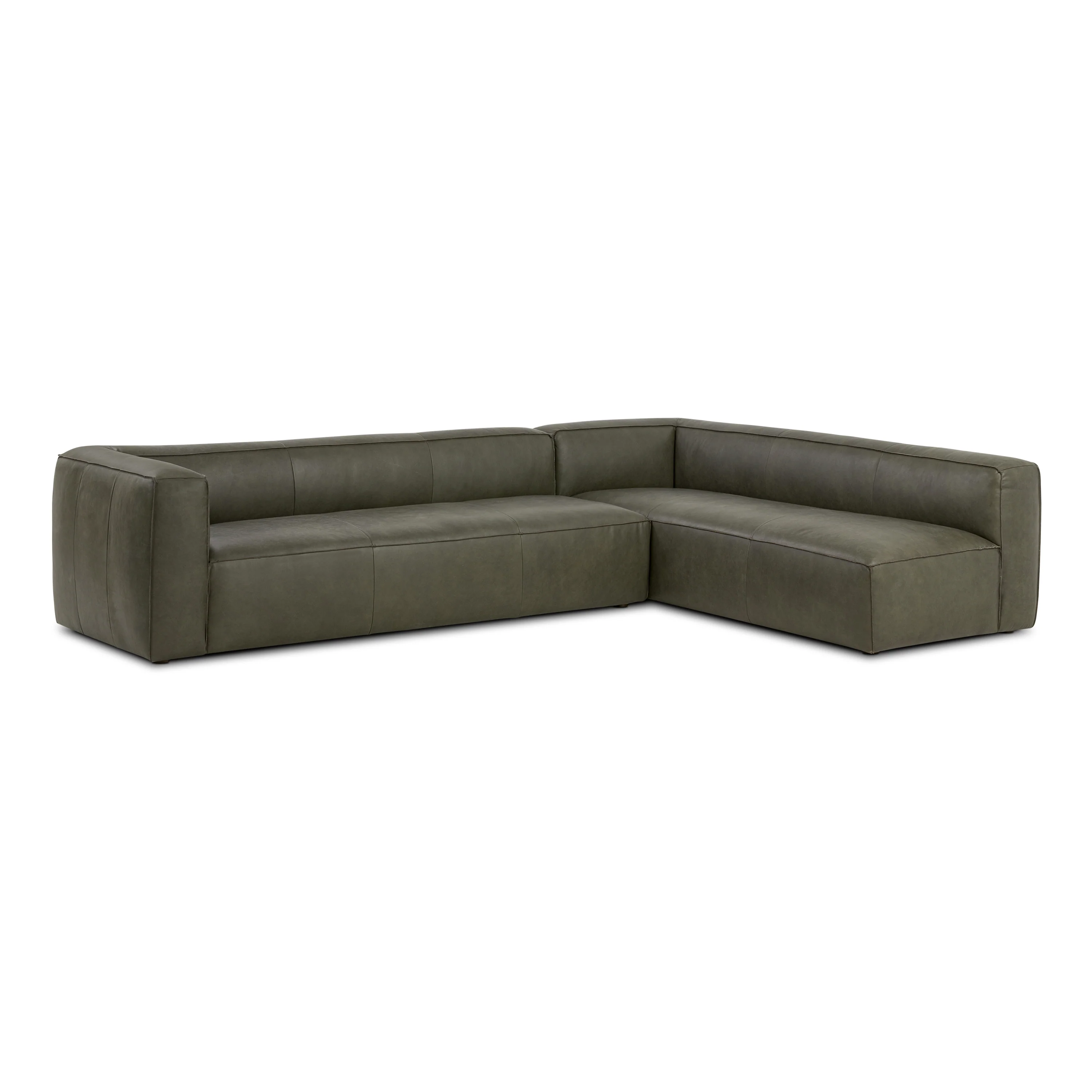 Piazza 123.5" Leather L-Shaped Corner Sectional Sofa | Olivine Green - Image 7