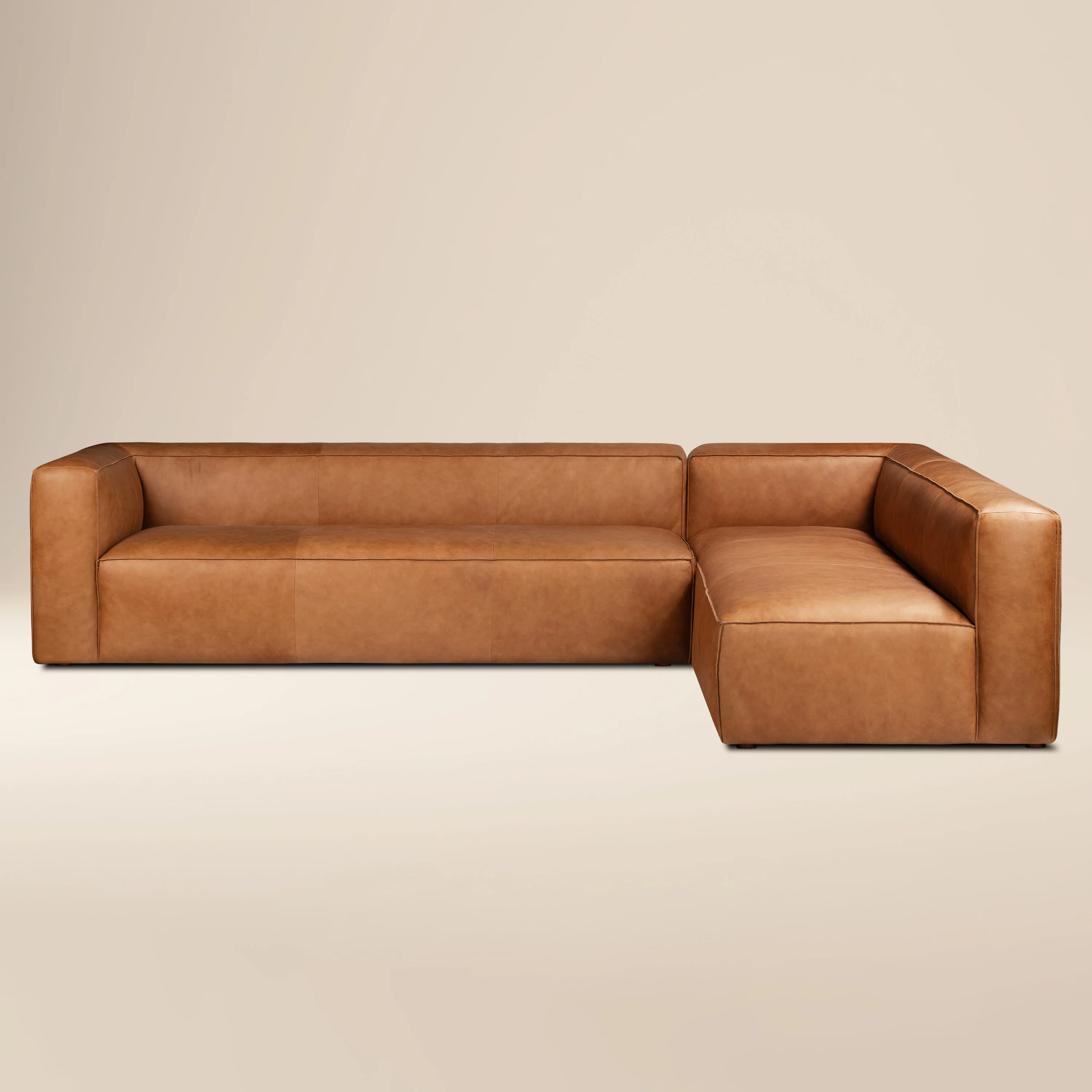 Piazza 123.5" Leather L-Shaped Corner Sectional Sofa | Saddle Tan