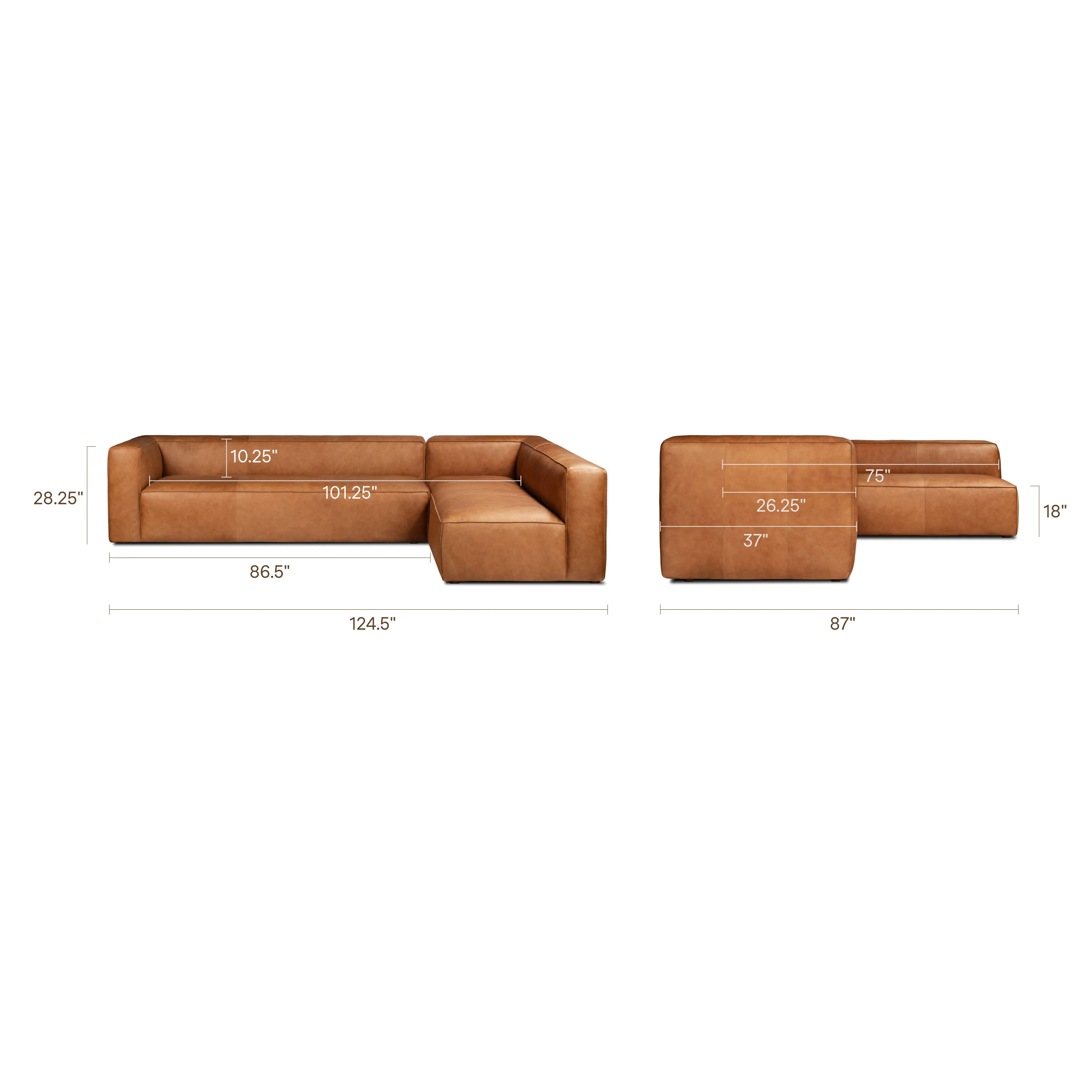 Piazza 123.5" Leather L-Shaped Corner Sectional Sofa | Saddle Tan - Image 18