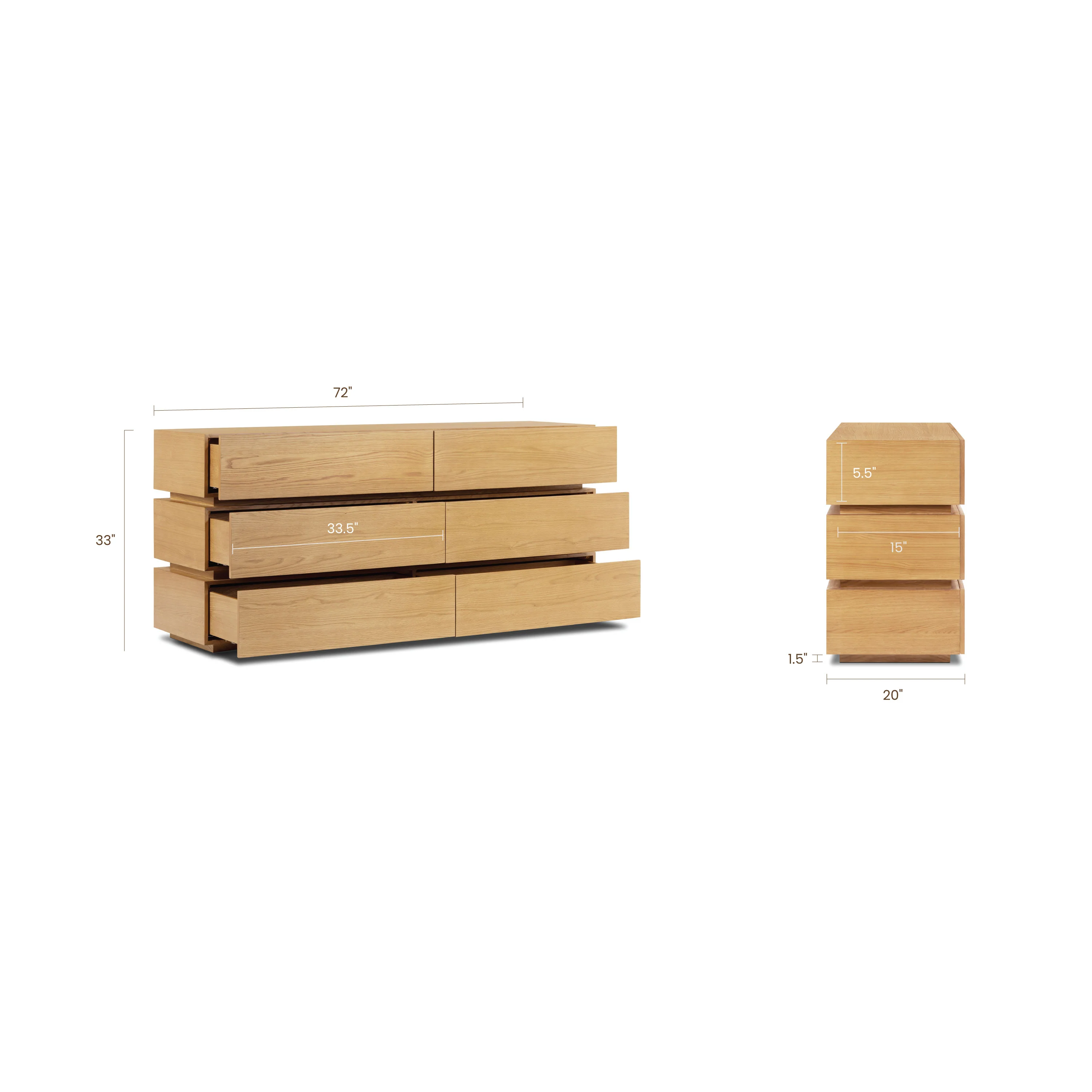 Pino 6 Drawer Dresser | Oak - Image 14
