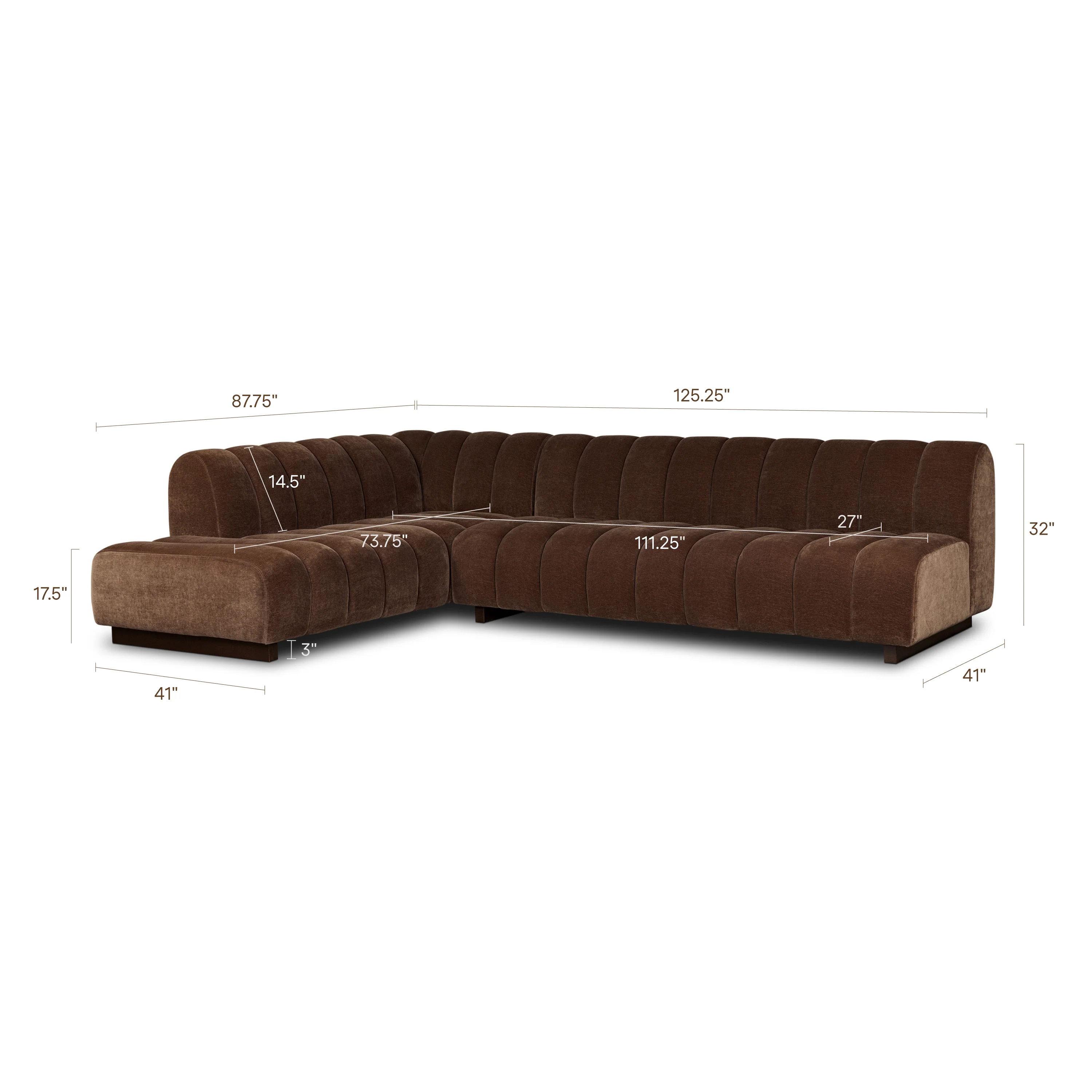 Pomona 125" Left-Facing Bumper Sectional | Bronzer Brown - Image 19