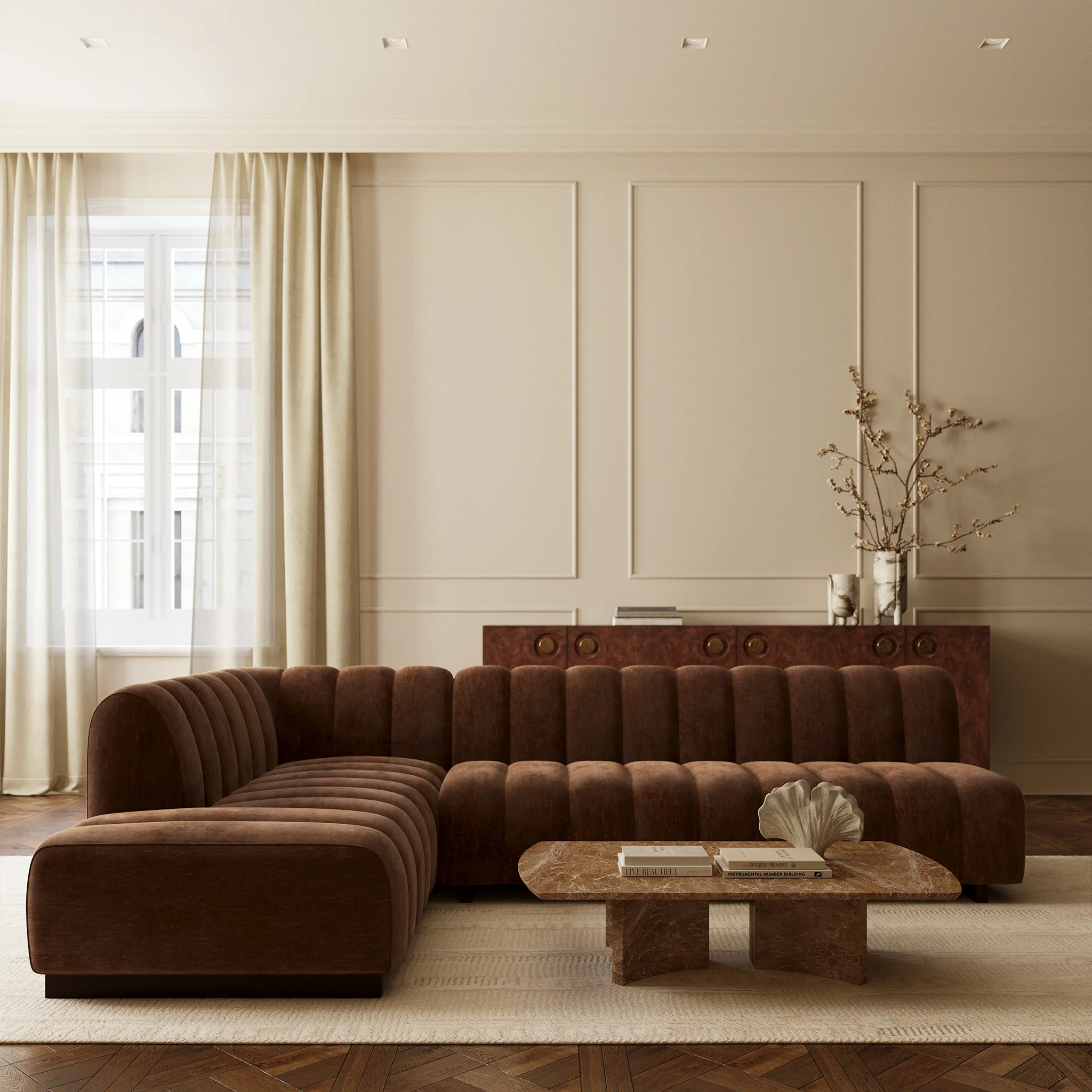 Pomona 125" Left-Facing Bumper Sectional | Bronzer Brown - Image 2