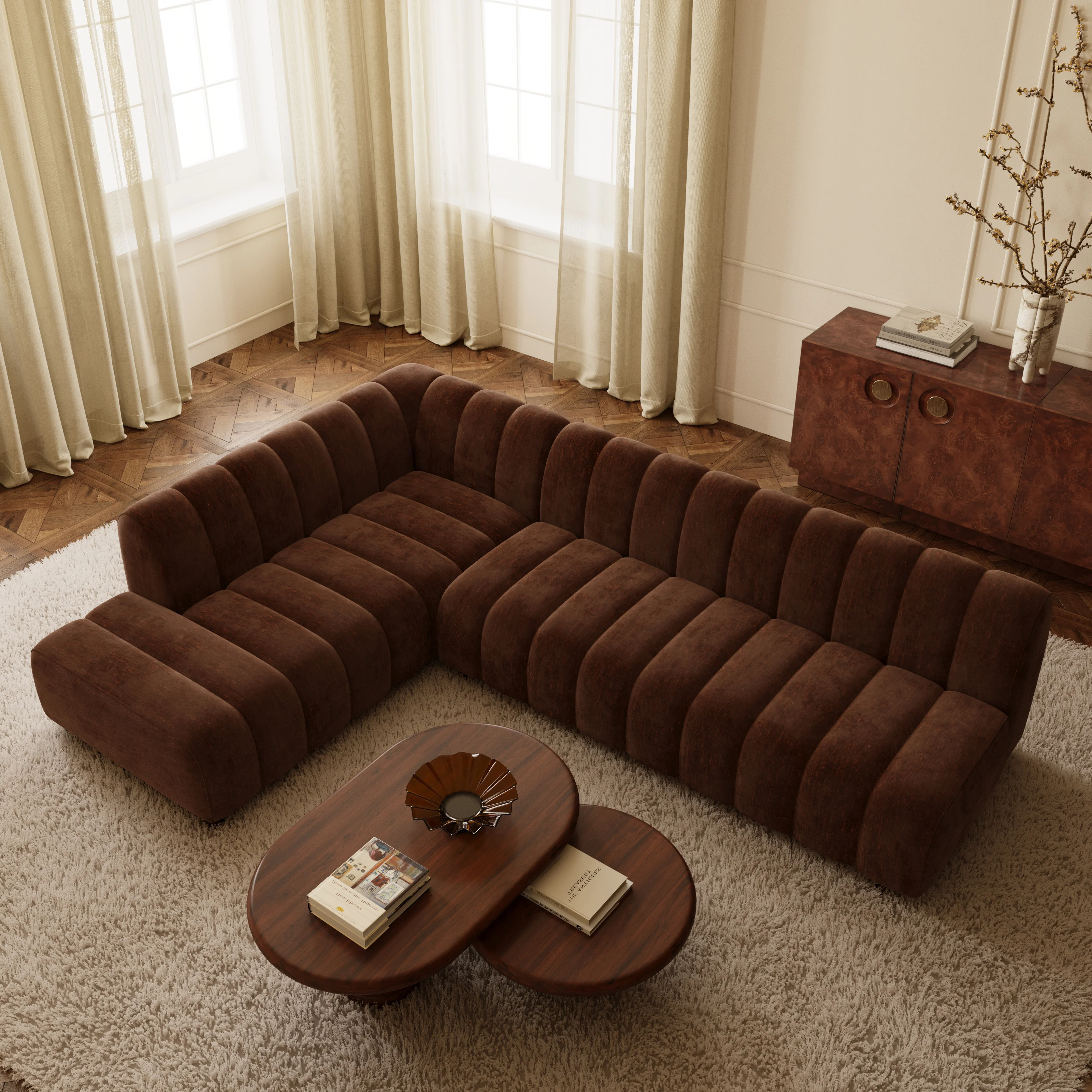 Pomona 125" Left-Facing Bumper Sectional | Bronzer Brown - Image 3