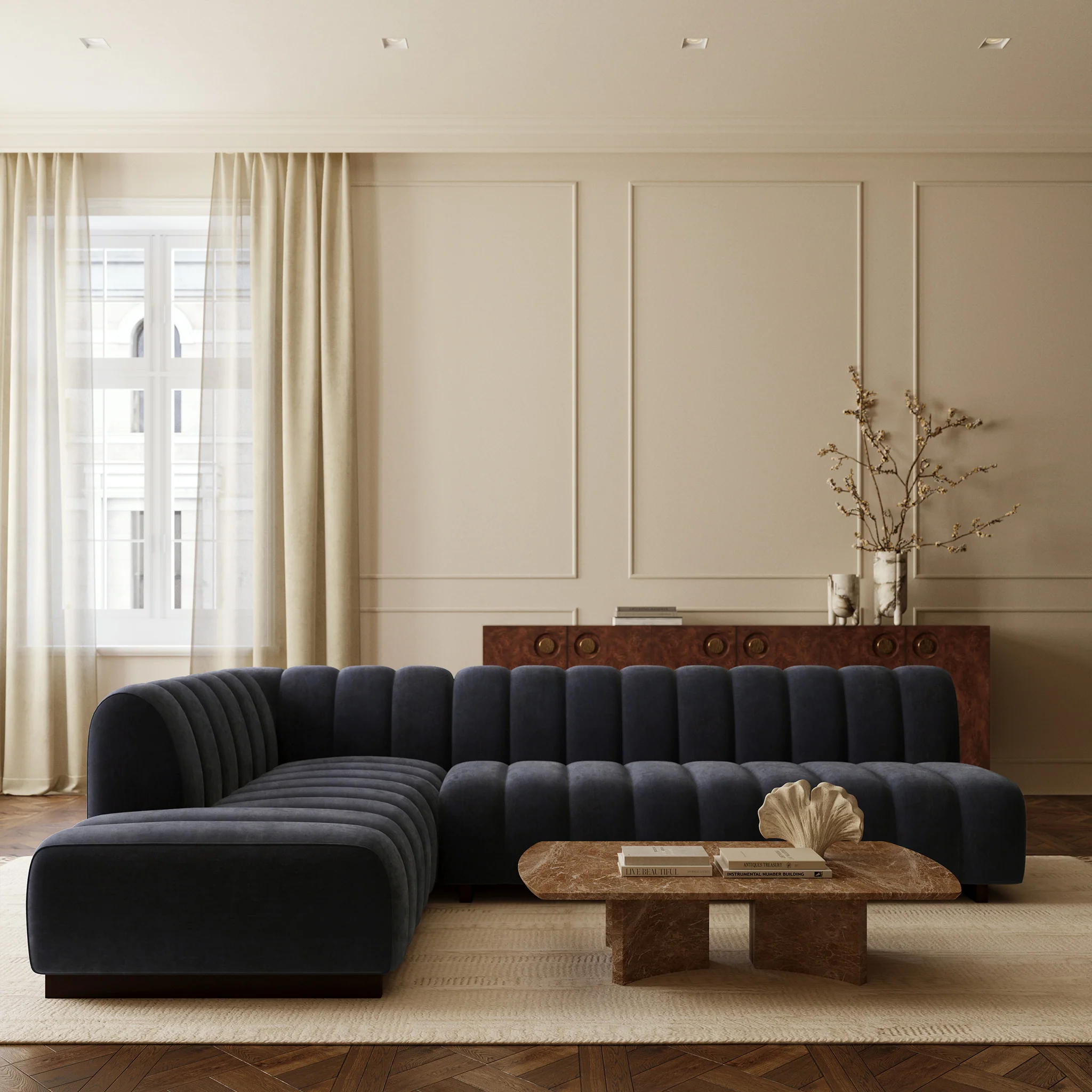 Pomona 125" Left-Facing Bumper Sectional | Mystic Blue - Image 2