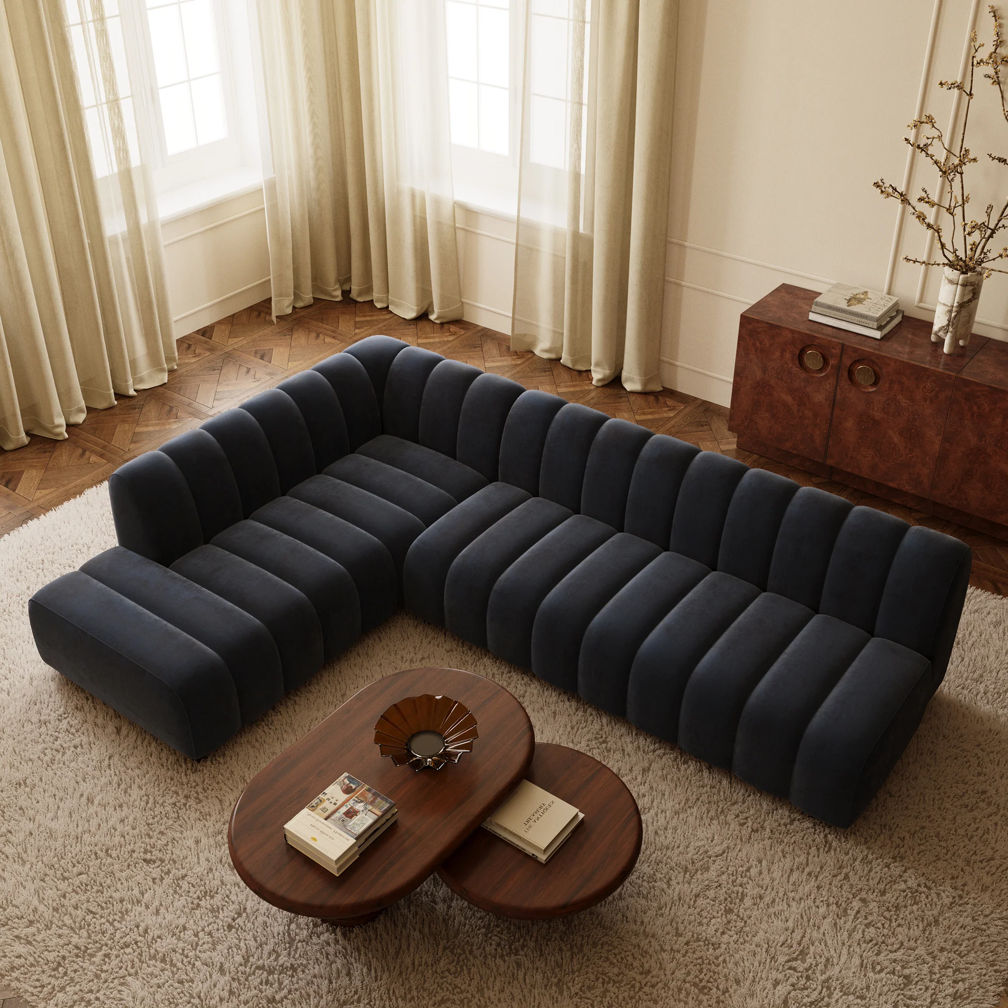 Pomona 125" Left-Facing Bumper Sectional | Mystic Blue - Image 3