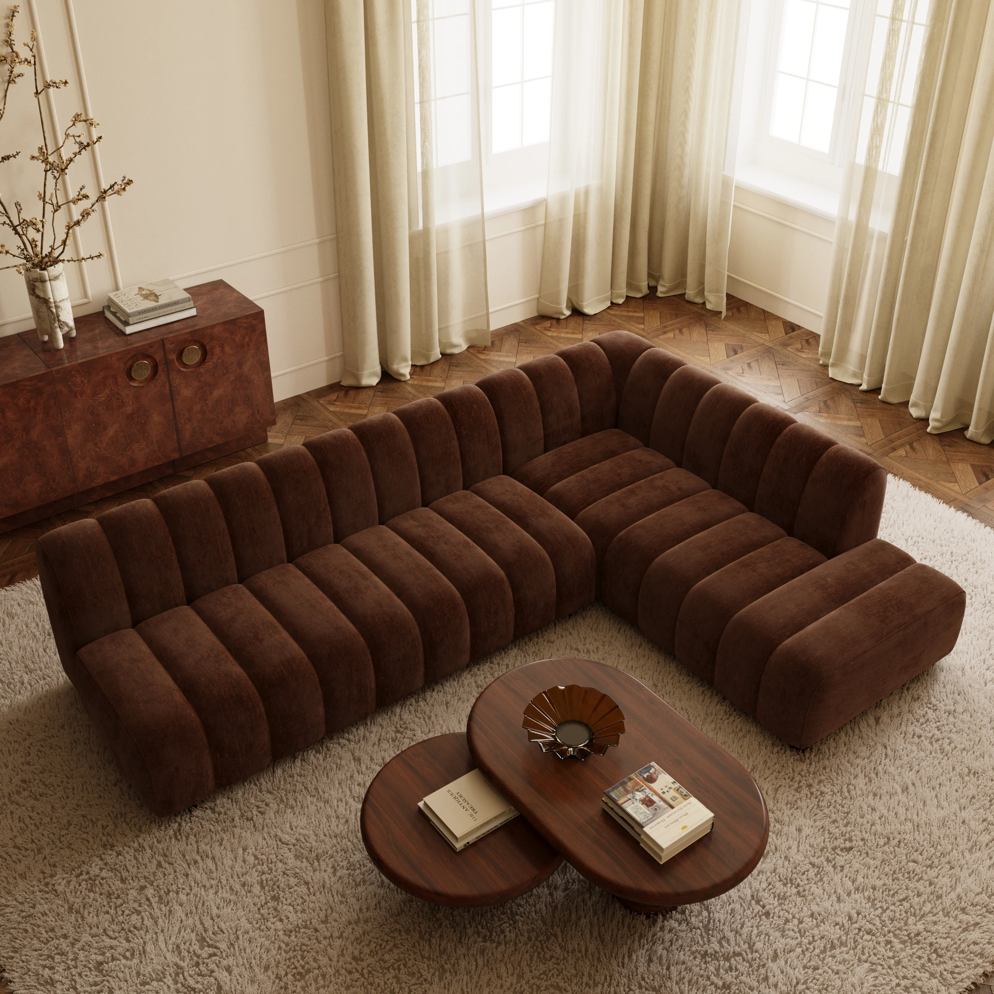 Pomona 125" Right-Facing Bumper Sectional | Bronzer Brown - Image 3