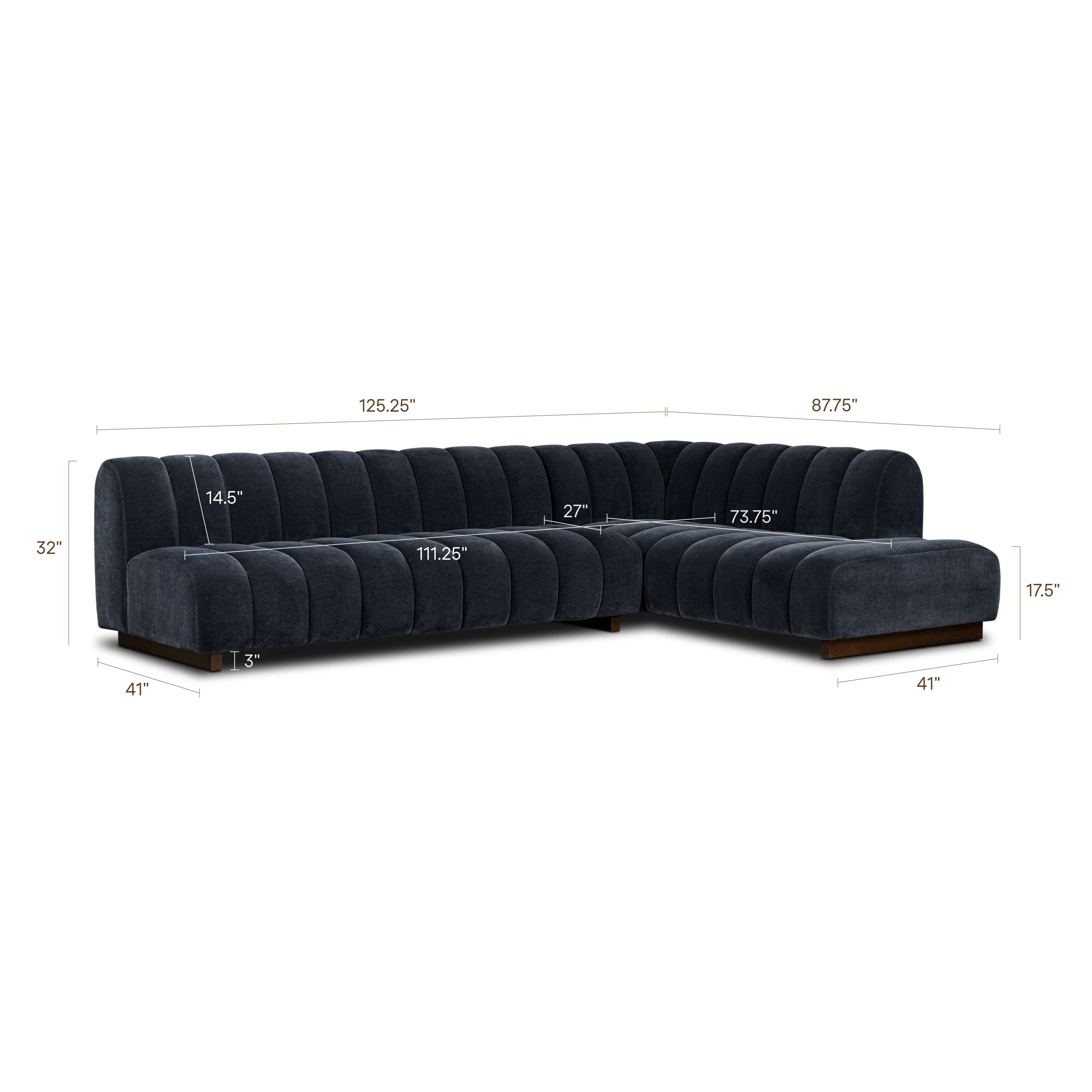 Pomona 125" Right-Facing Bumper Sectional | Mystic Blue - Image 18