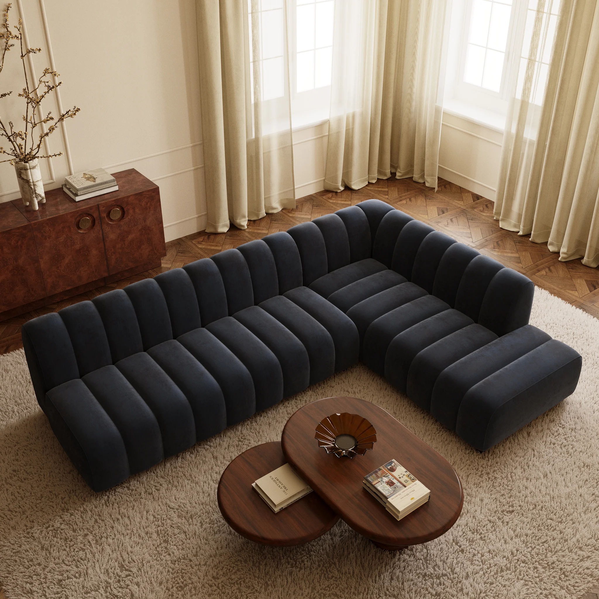 Pomona 125" Right-Facing Bumper Sectional | Mystic Blue - Image 3
