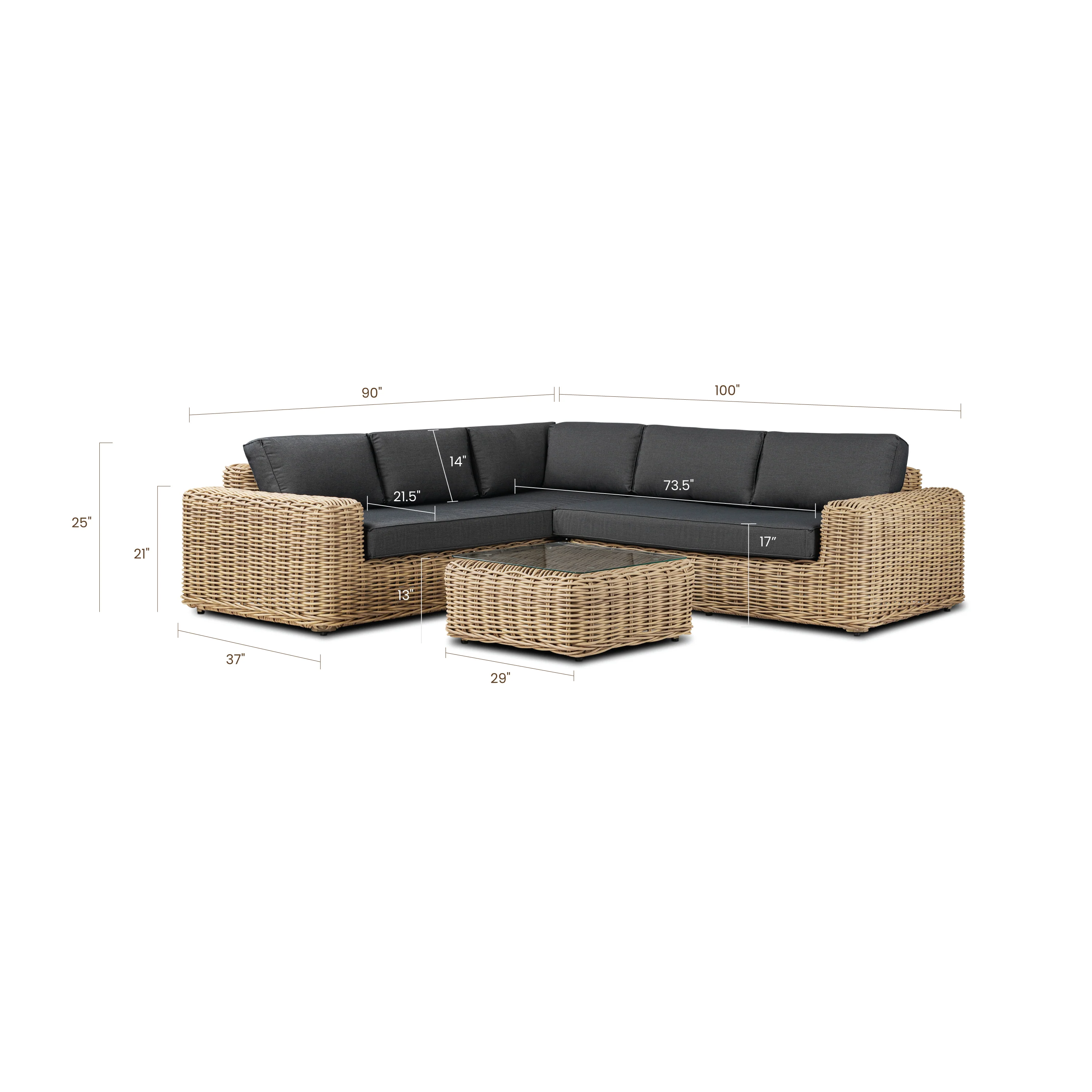 Puglia Corner Sectional Set with Coffee Table | Dark Grey - Image 17