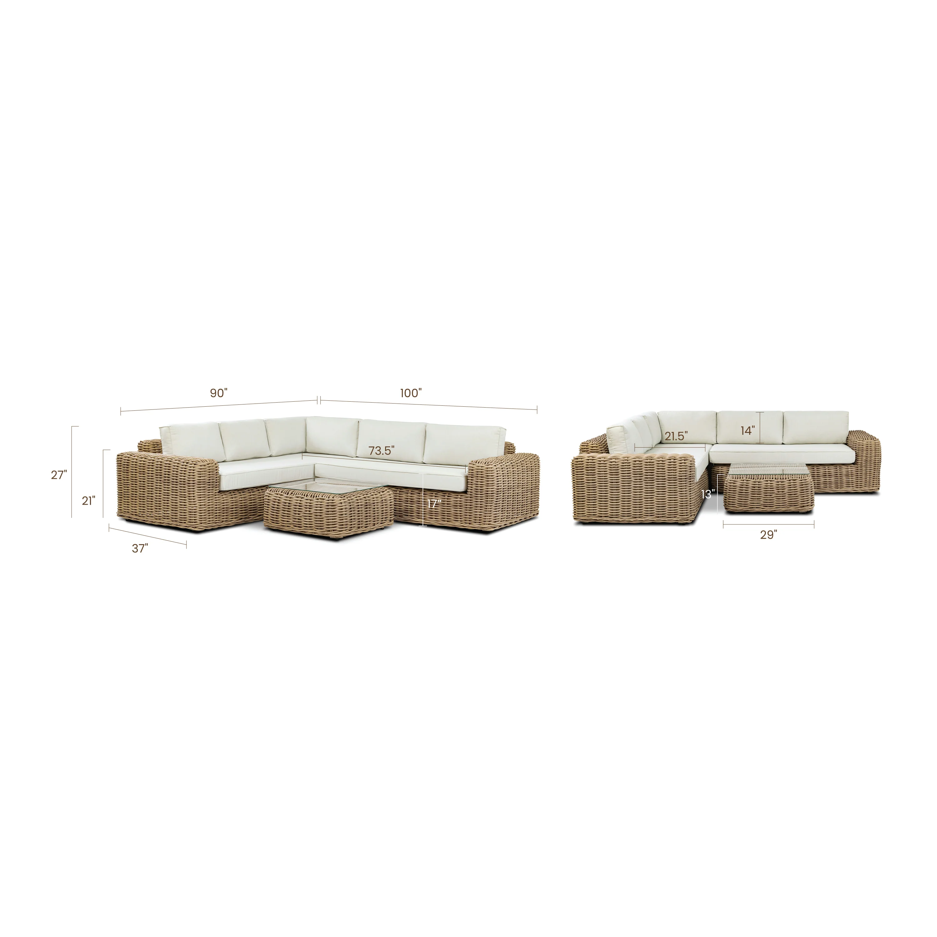 Puglia Corner Sectional Set with Coffee Table | Sand - Image 15