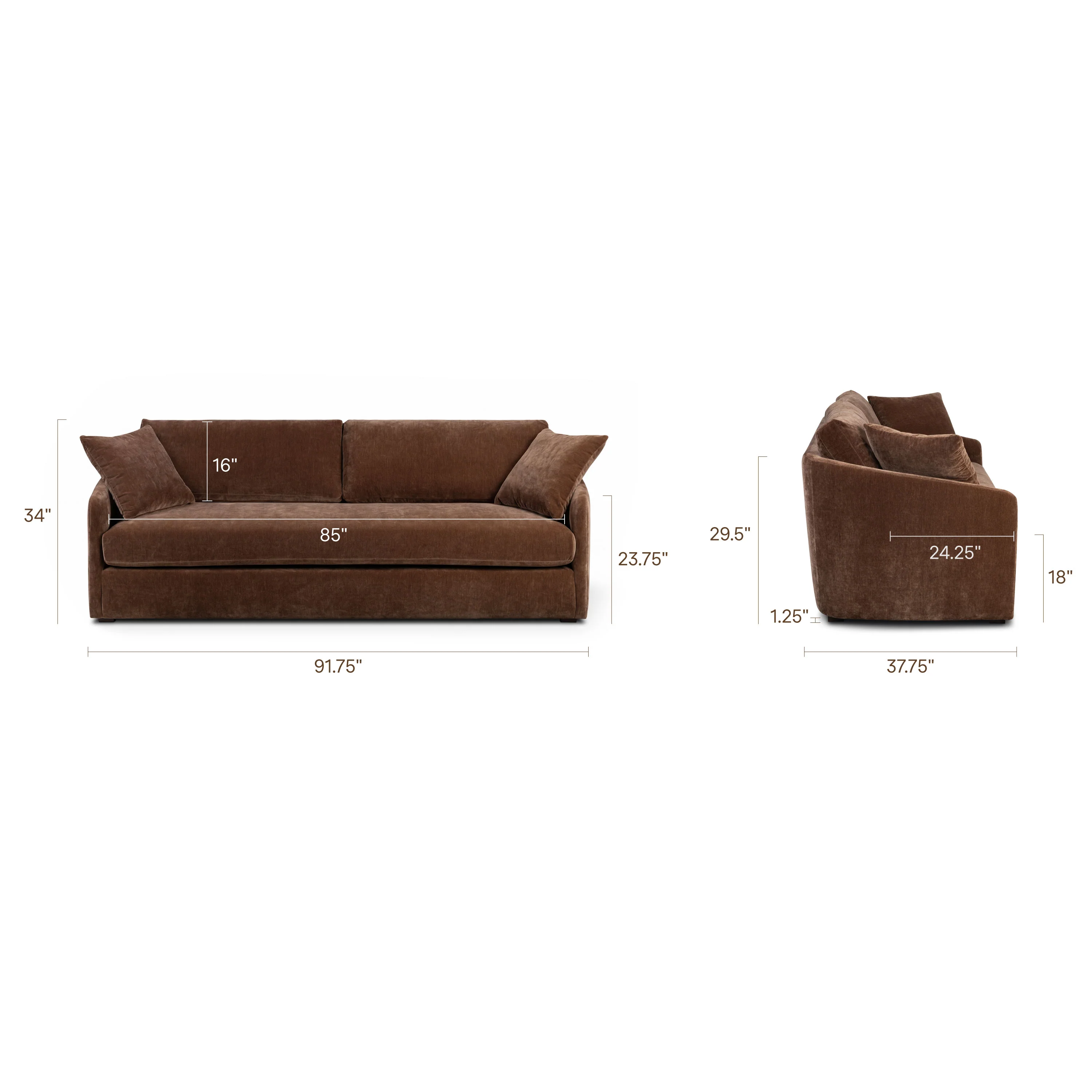 Rhodes 92" Velvet Sofa | Bronzer Brown - Image 14