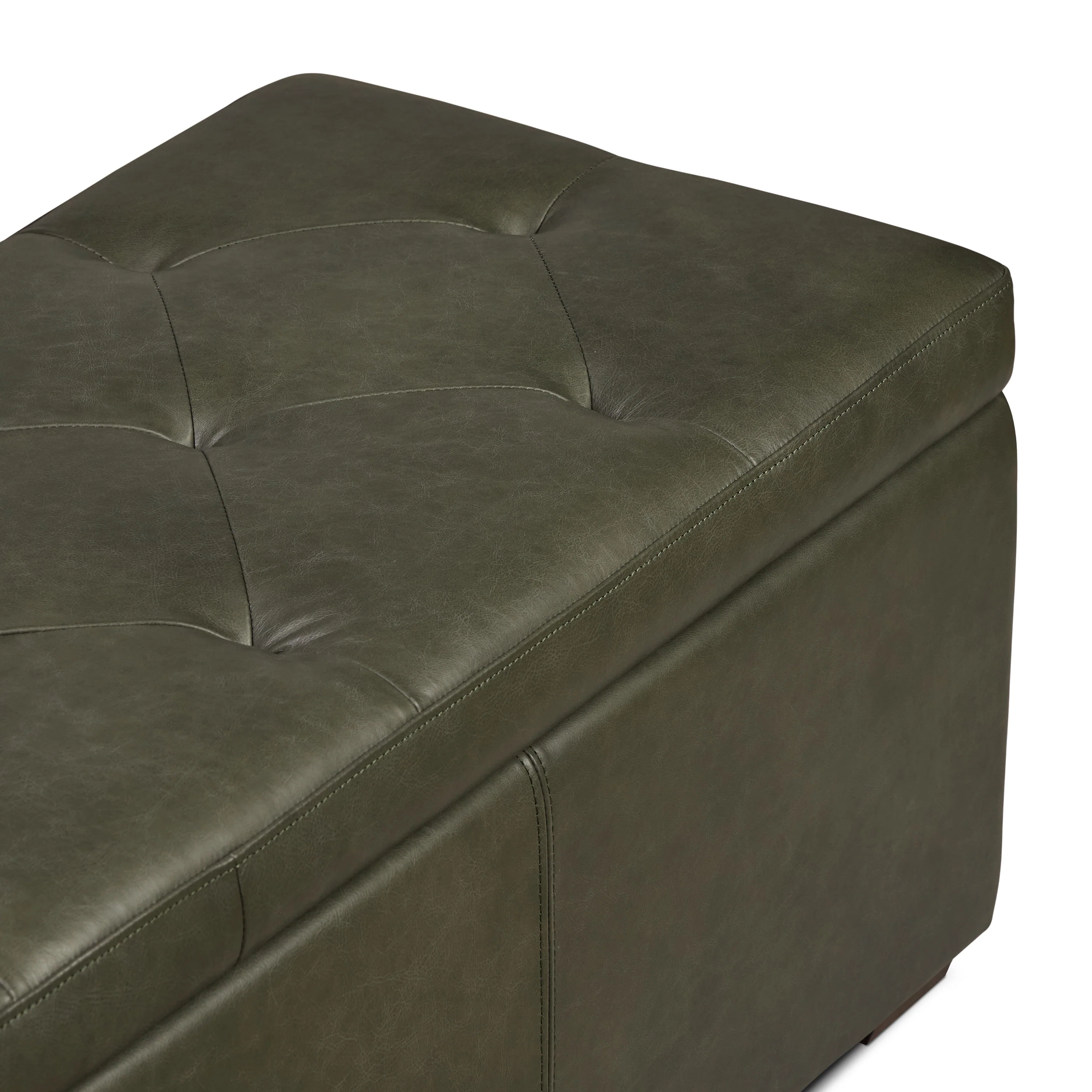 Senja Leather Storage Ottoman | Olivine Green - Image 10