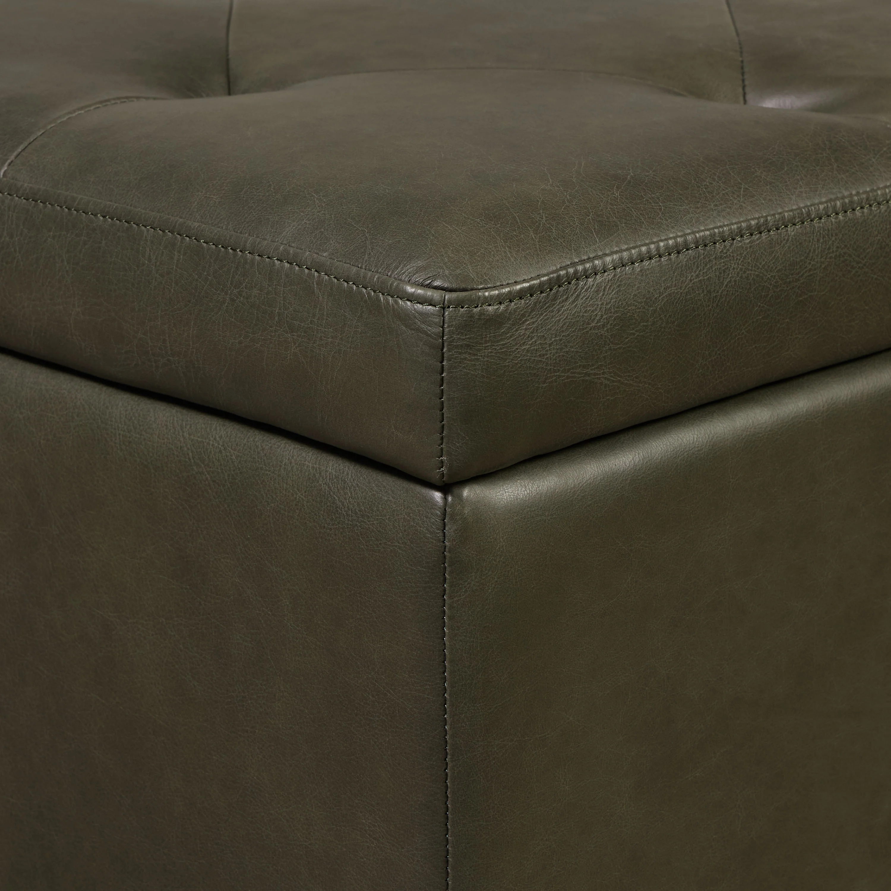Senja Leather Storage Ottoman | Olivine Green - Image 12