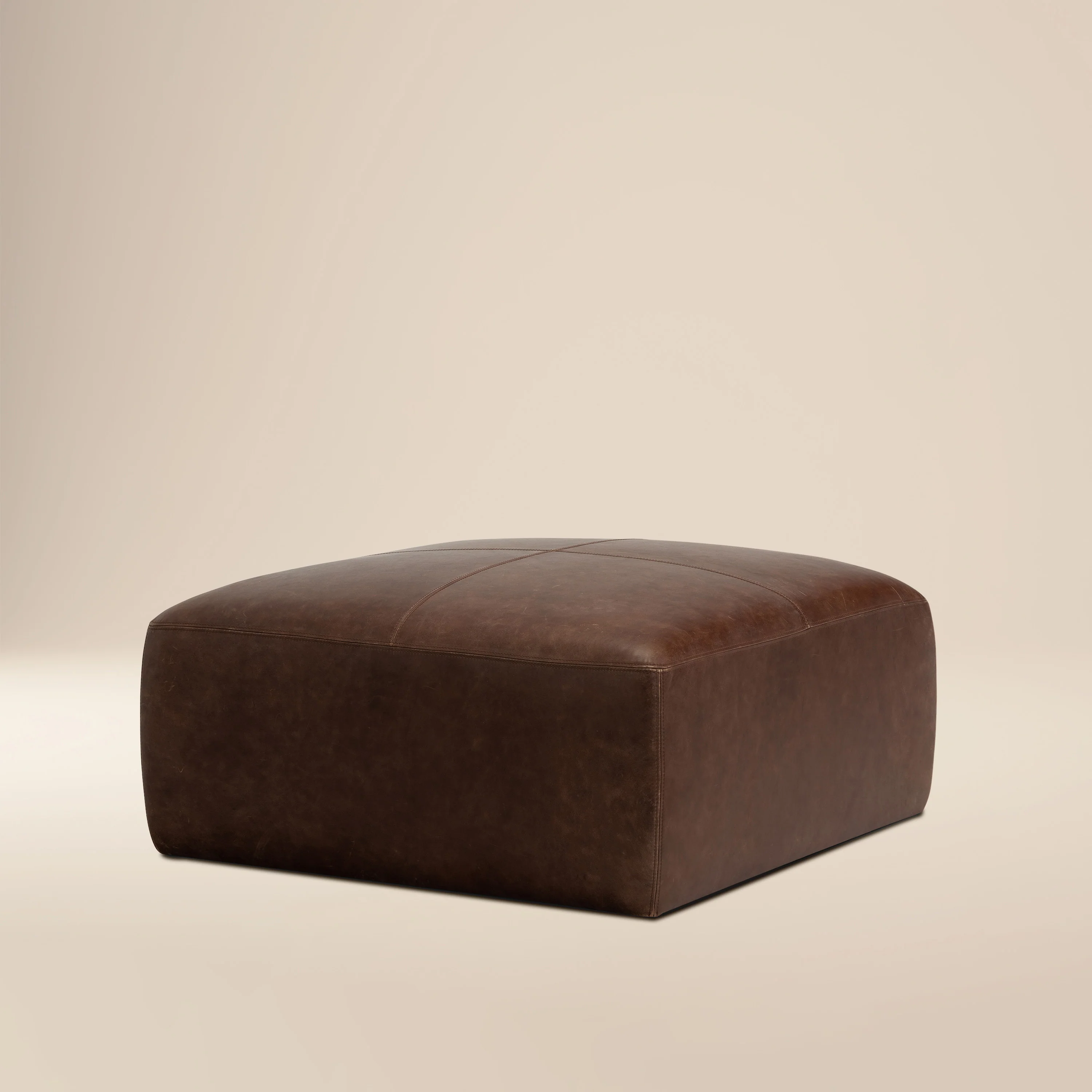 Sequoia Leather Ottoman | Chocolate Brown