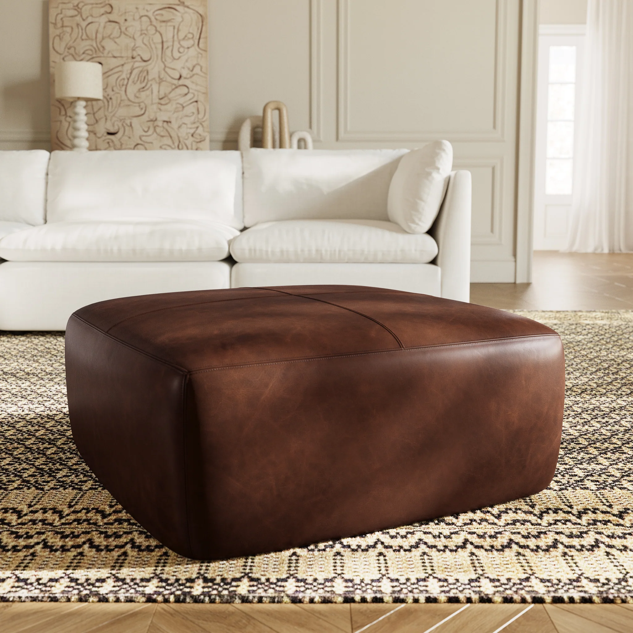 Sequoia Leather Ottoman | Chocolate Brown - Image 2
