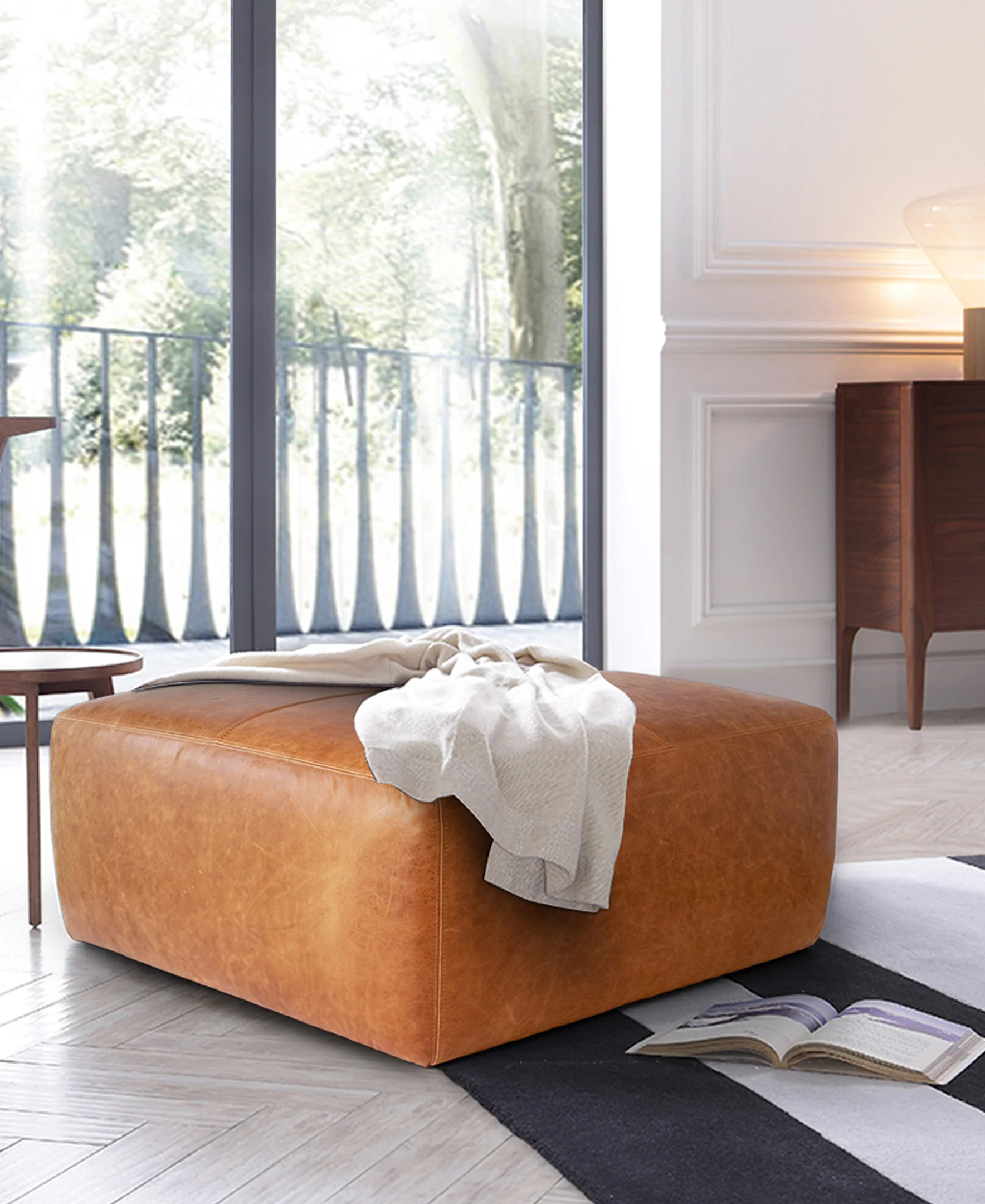 Sequoia Leather Ottoman | Cognac Tan - Image 2