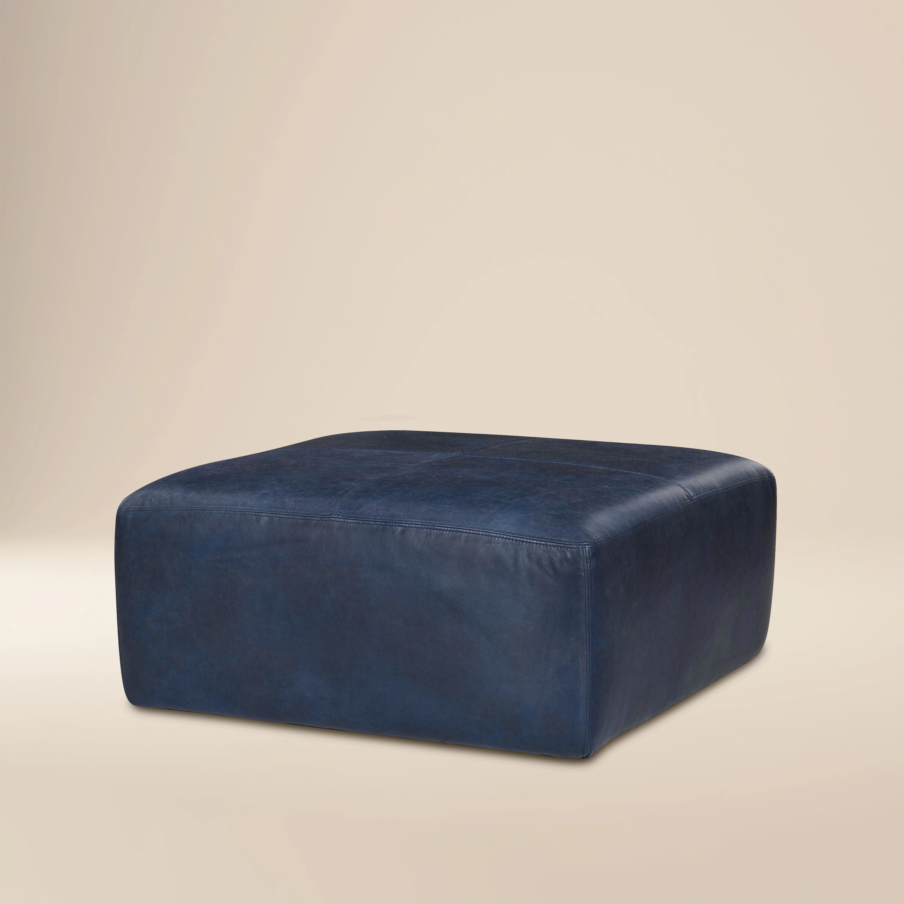 Sequoia Leather Ottoman | Midnight Blue