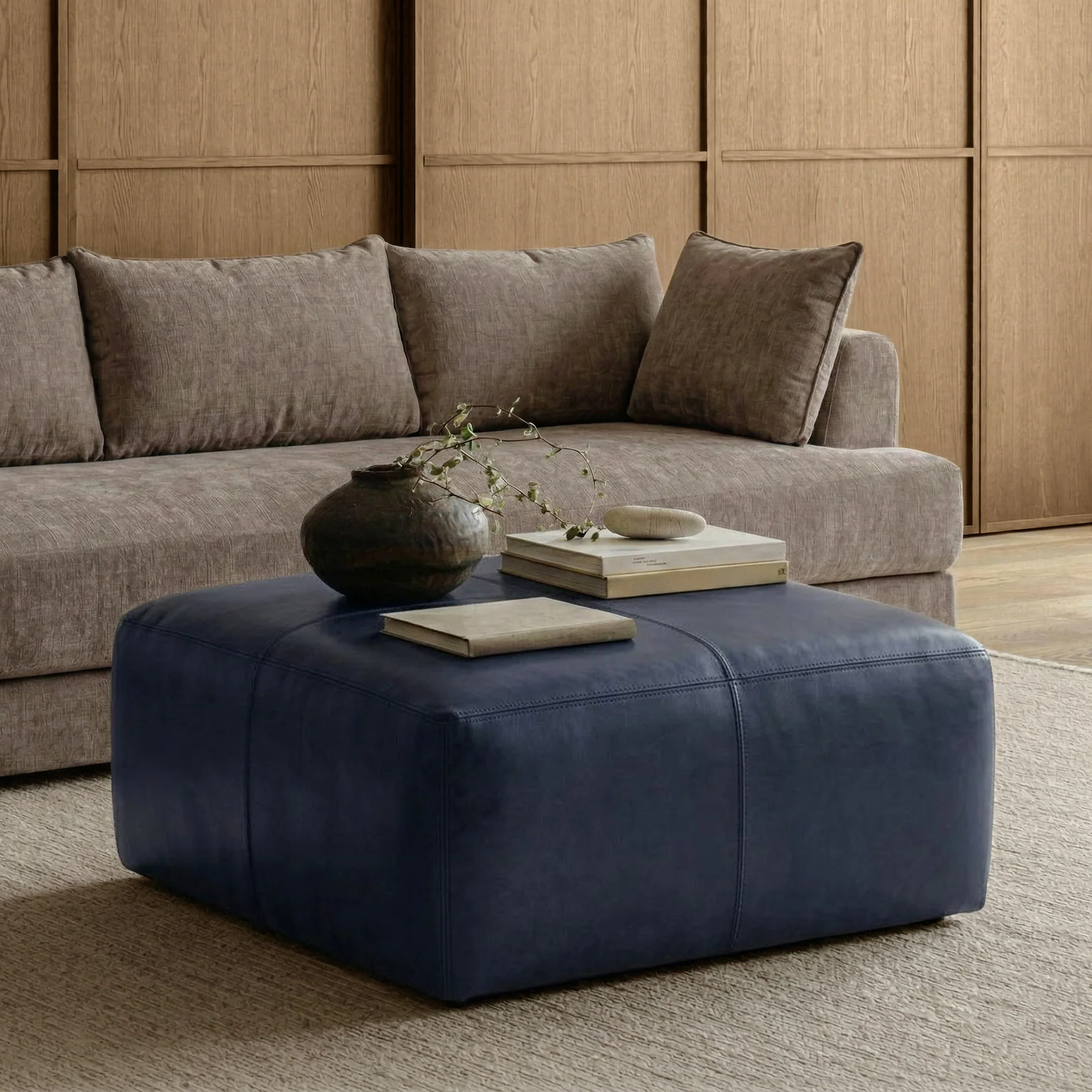 Sequoia Leather Ottoman | Midnight Blue - Image 2