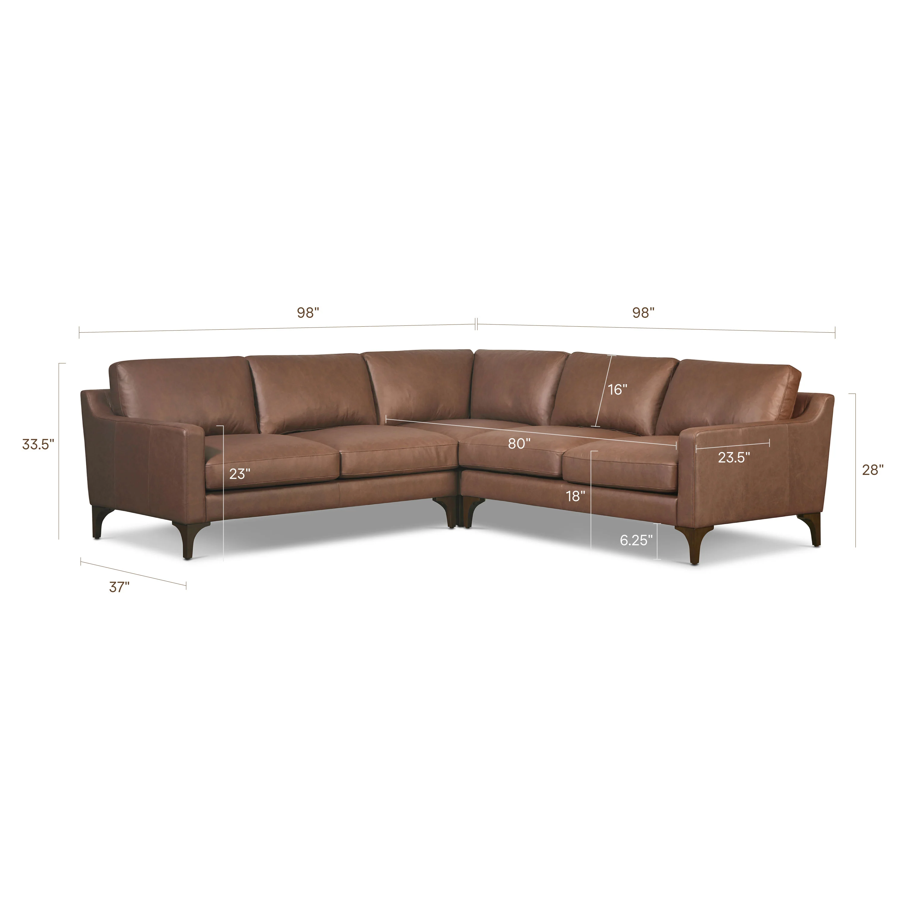 Sorrento 98" Leather L-Shaped Corner Sectional Sofa | Caramel Brown - Image 18