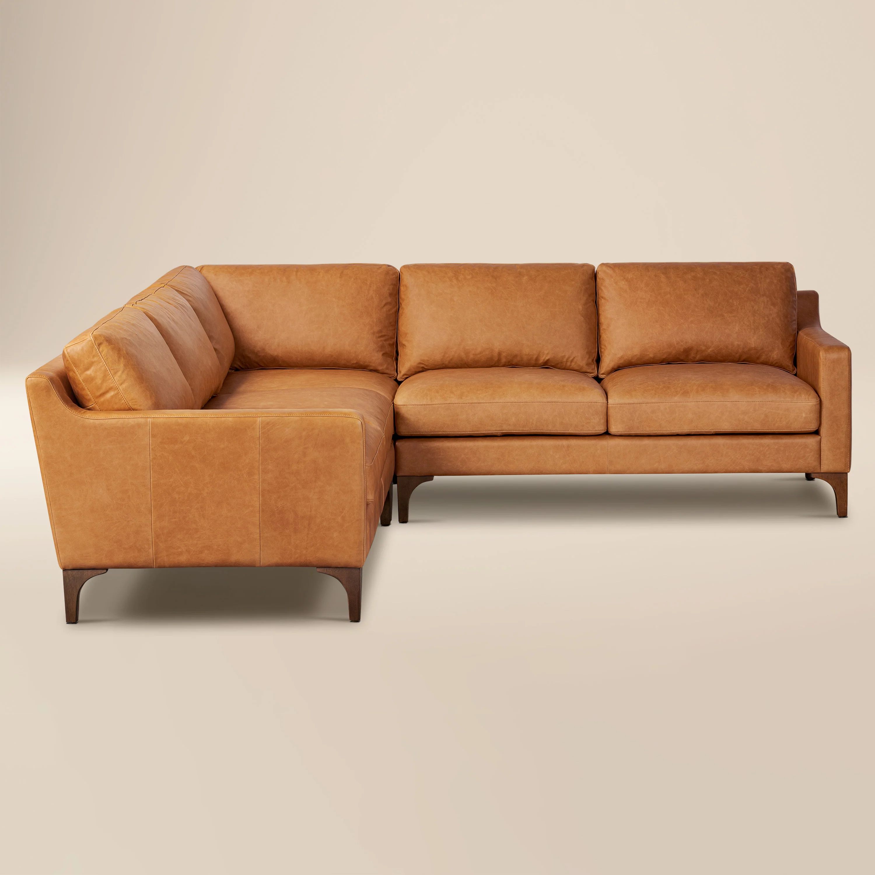 Sorrento 98" Leather L-Shaped Corner Sectional Sofa | Cognac Tan