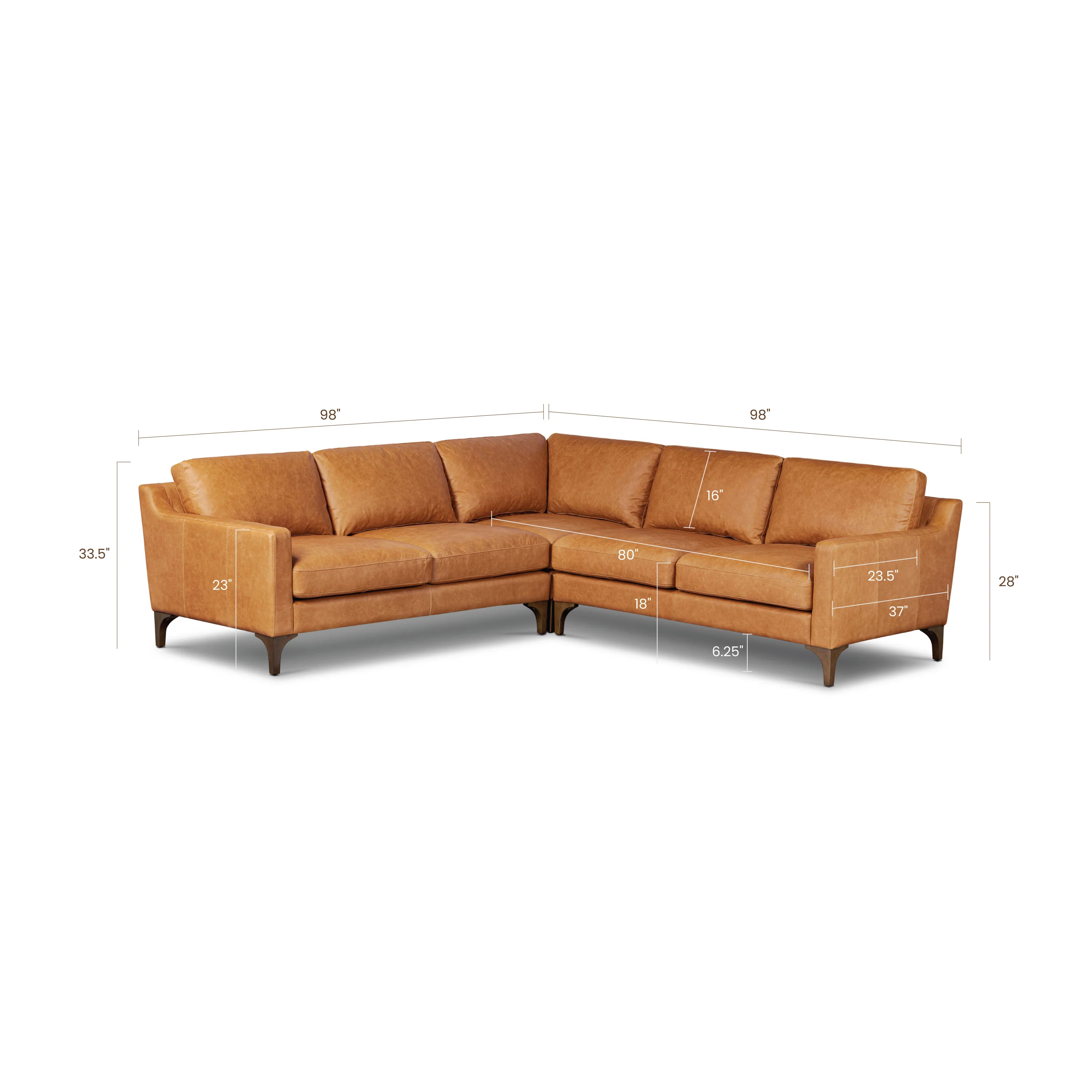 Sorrento 98" Leather L-Shaped Corner Sectional Sofa | Cognac Tan - Image 15