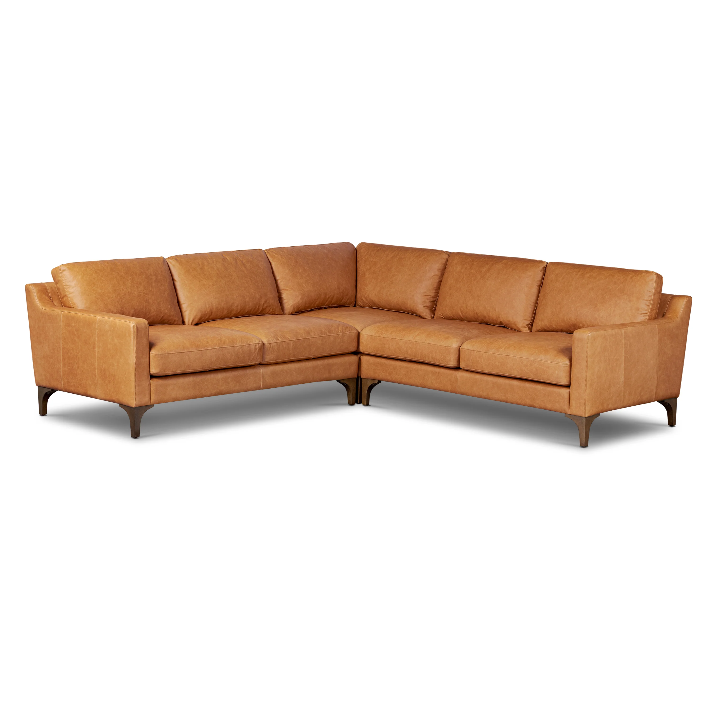 Sorrento 98" Leather L-Shaped Corner Sectional Sofa | Cognac Tan - Image 3