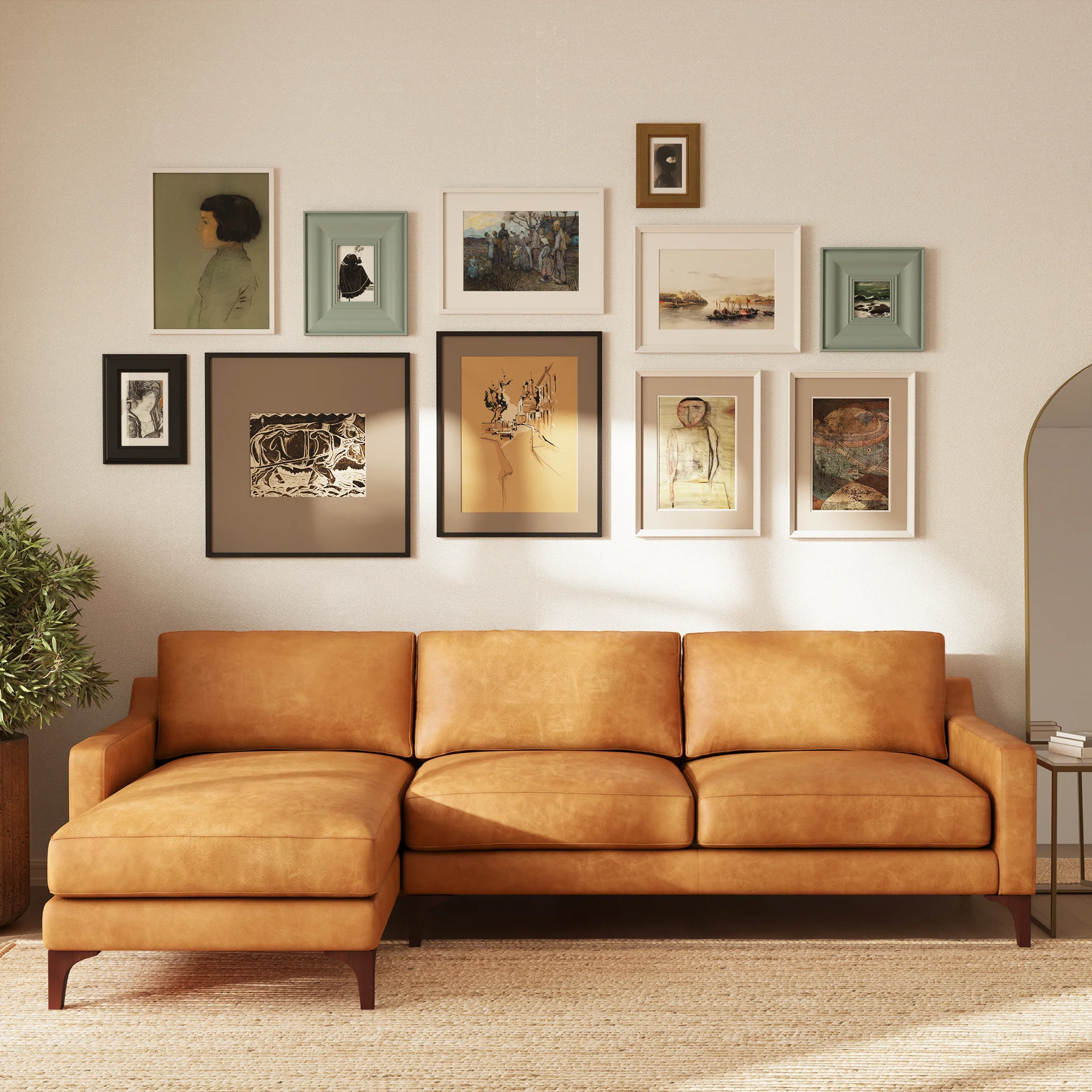Sorrento 105" Leather Left-Facing Sectional Sofa | Cognac Tan - Image 2