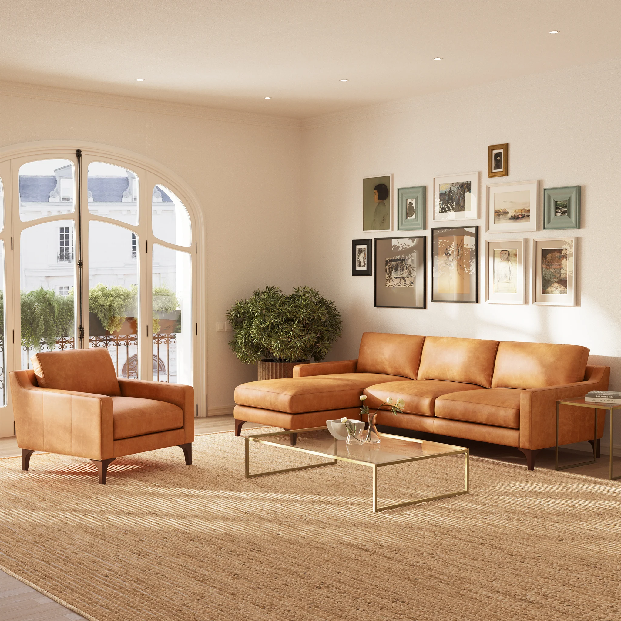 Sorrento 105" Leather Left-Facing Sectional Sofa | Cognac Tan - Image 3