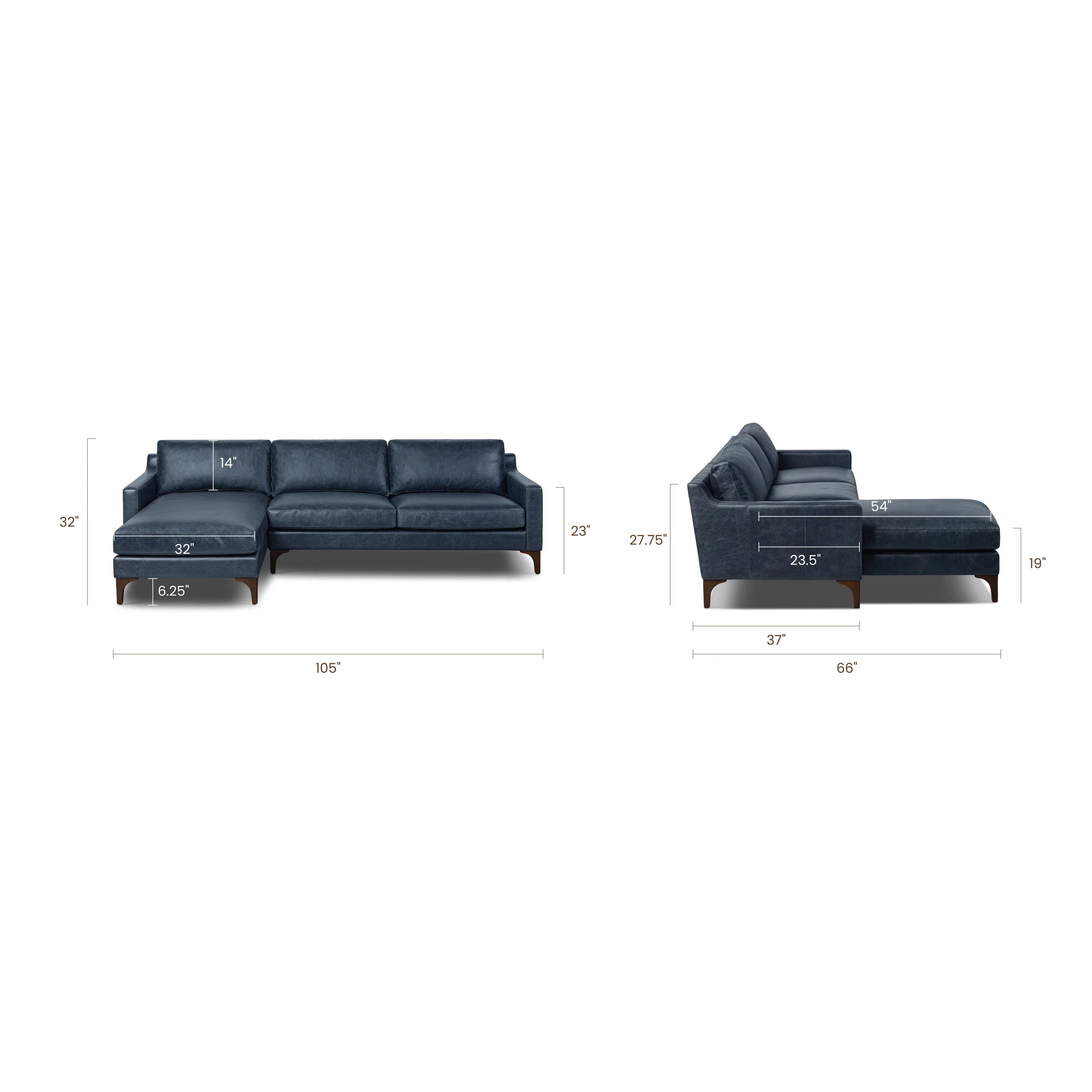 Sorrento 105" Leather Left-Facing Sectional Sofa | Nightfall Blue - Image 15