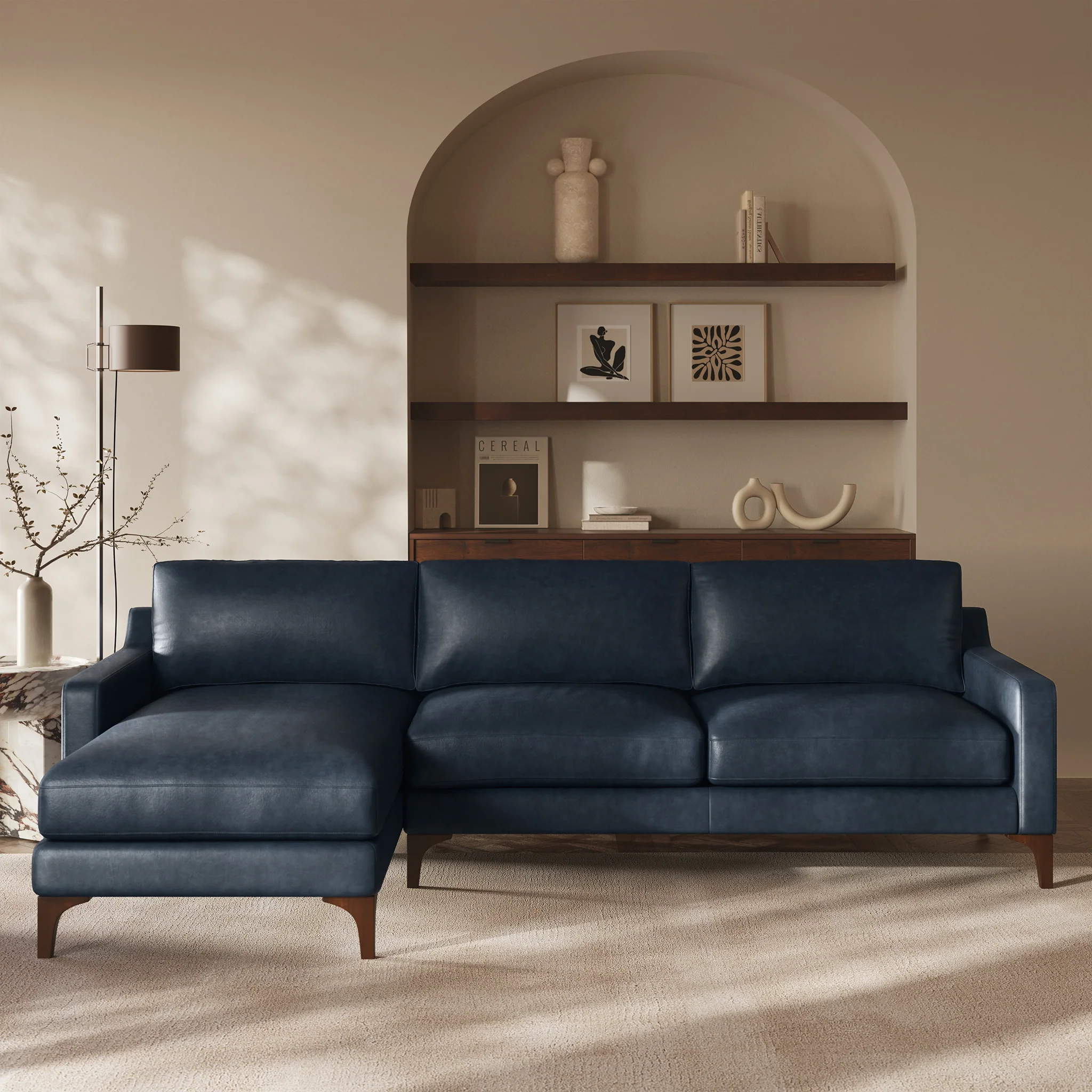 Sorrento 105" Leather Left-Facing Sectional Sofa | Nightfall Blue - Image 2