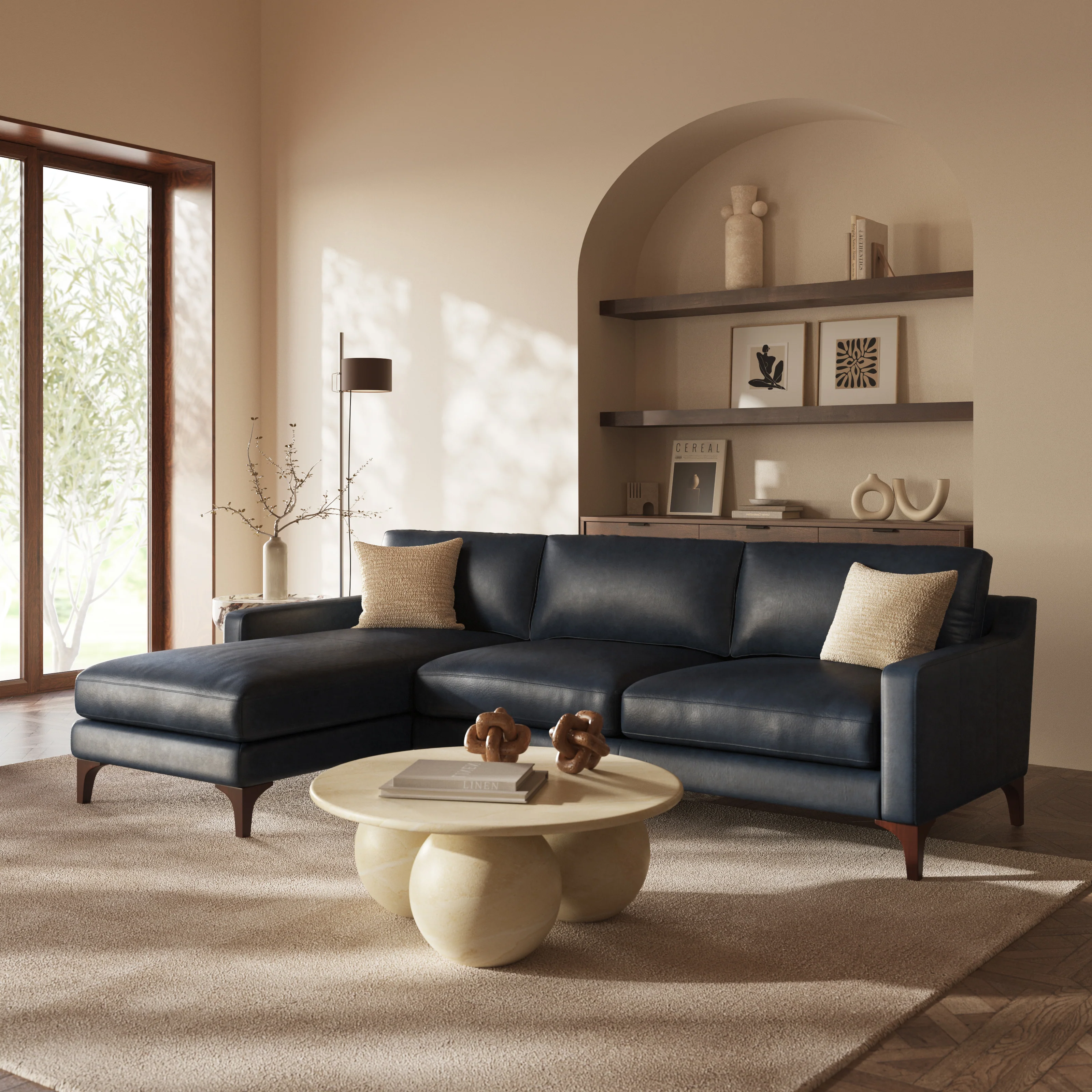 Sorrento 105" Leather Left-Facing Sectional Sofa | Nightfall Blue - Image 3