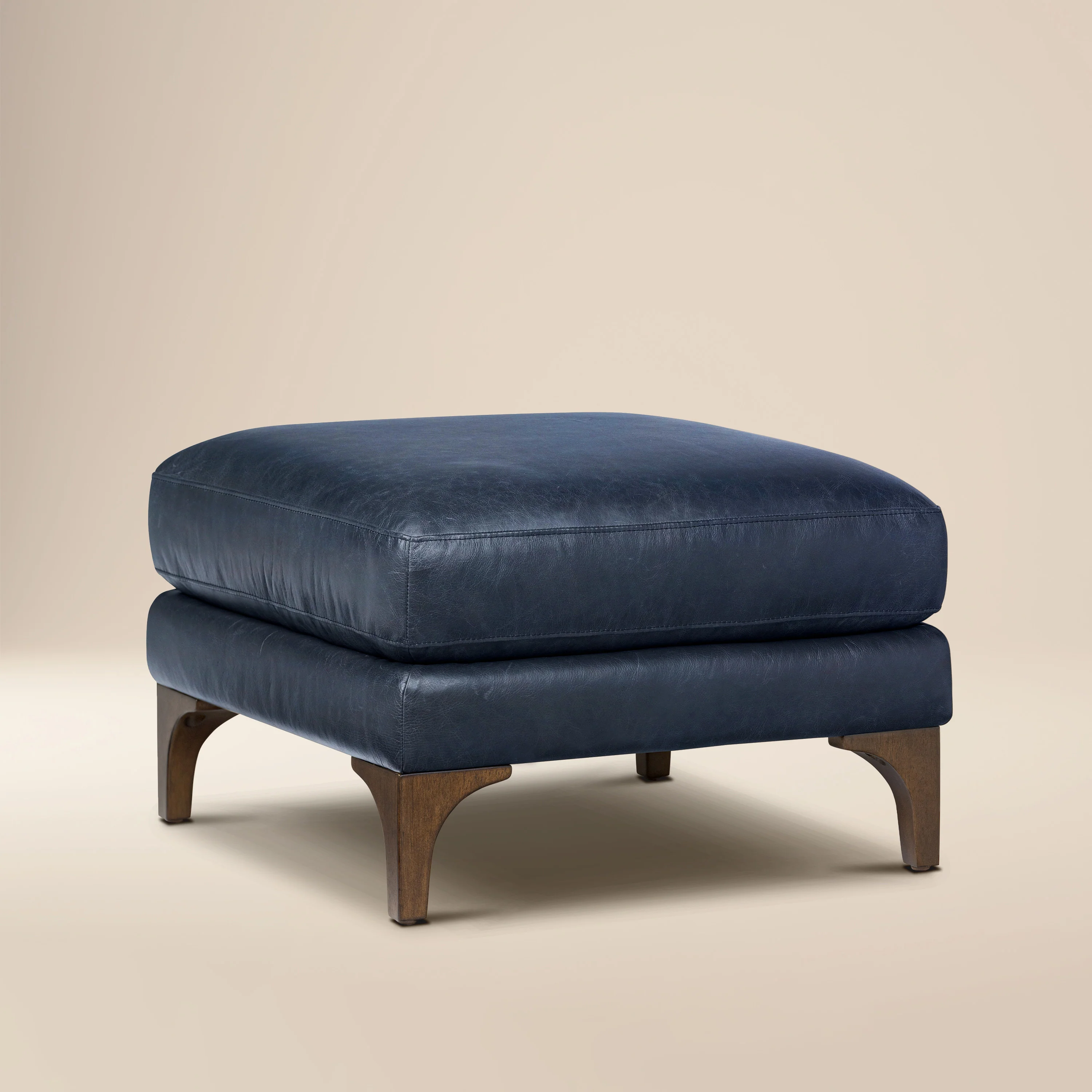 Sorrento Leather Ottoman | Nightfall Blue