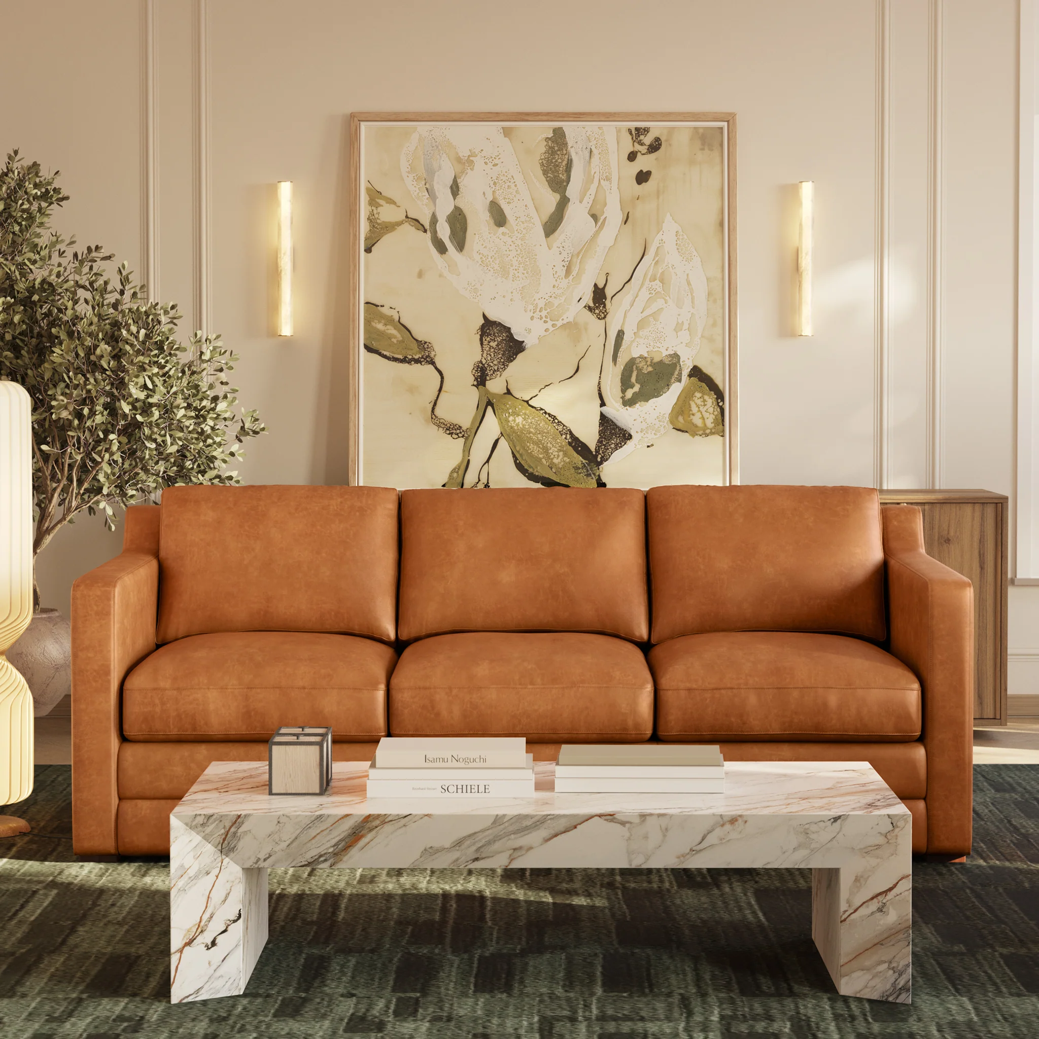 Sorrento 78" Leather Pull-Out Convertible Sleeper Sofa | Cognac Tan - Image 3
