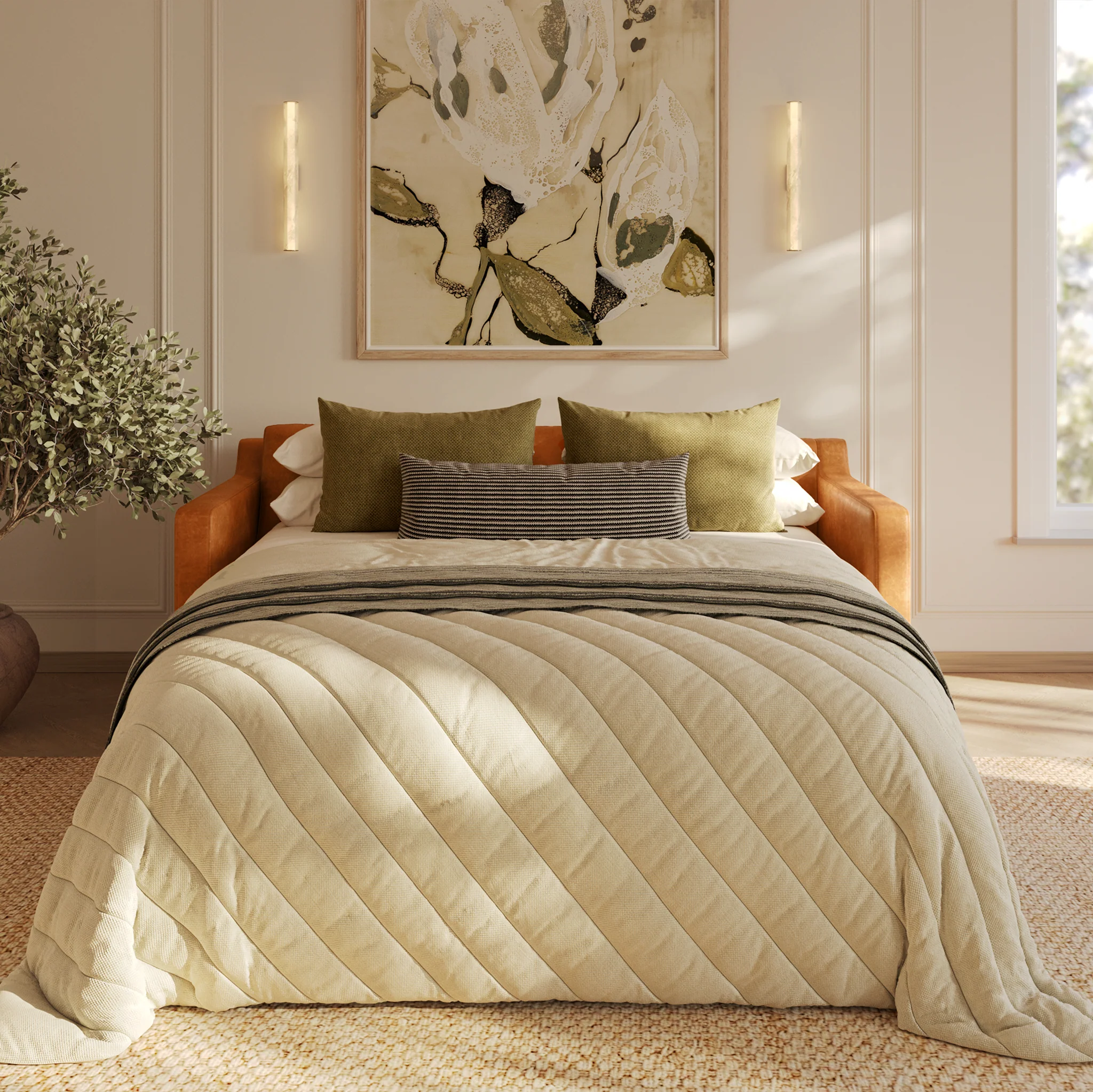 Sorrento 78" Leather Pull-Out Convertible Sleeper Sofa | Cognac Tan - Image 4
