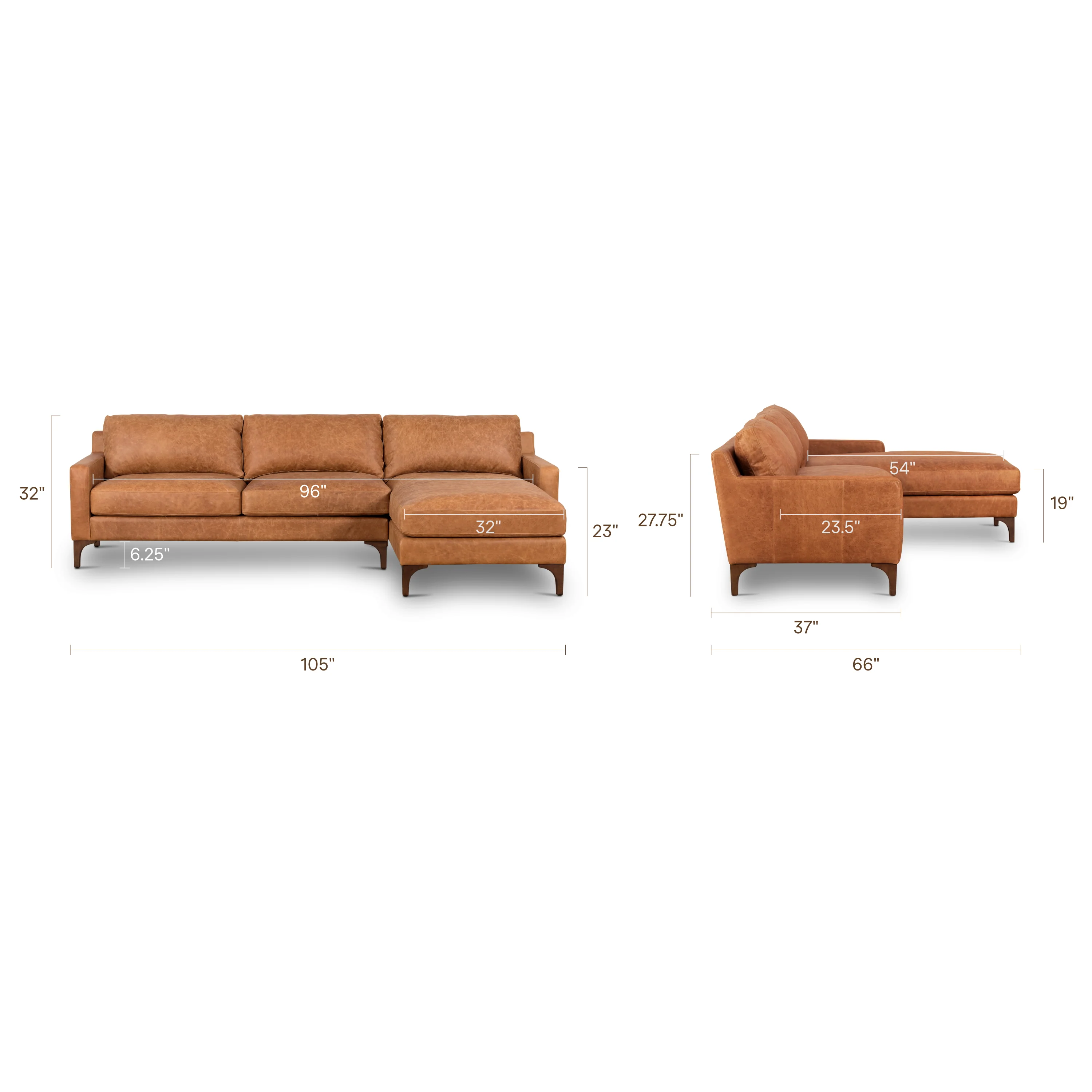 Sorrento 105" Leather Right-Facing Sectional Sofa | Cognac Tan - Image 15