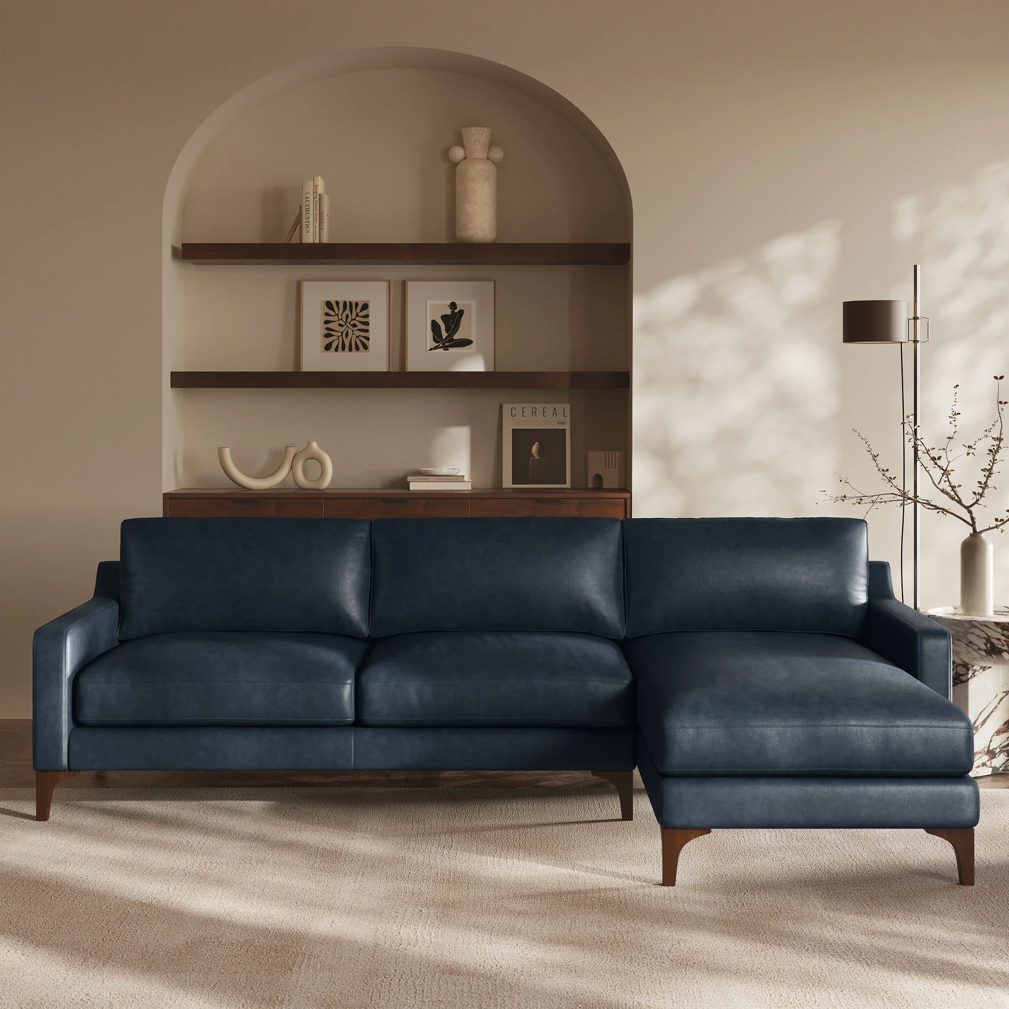 Sorrento 105" Leather Right-Facing Sectional Sofa | Nightfall Blue - Image 2