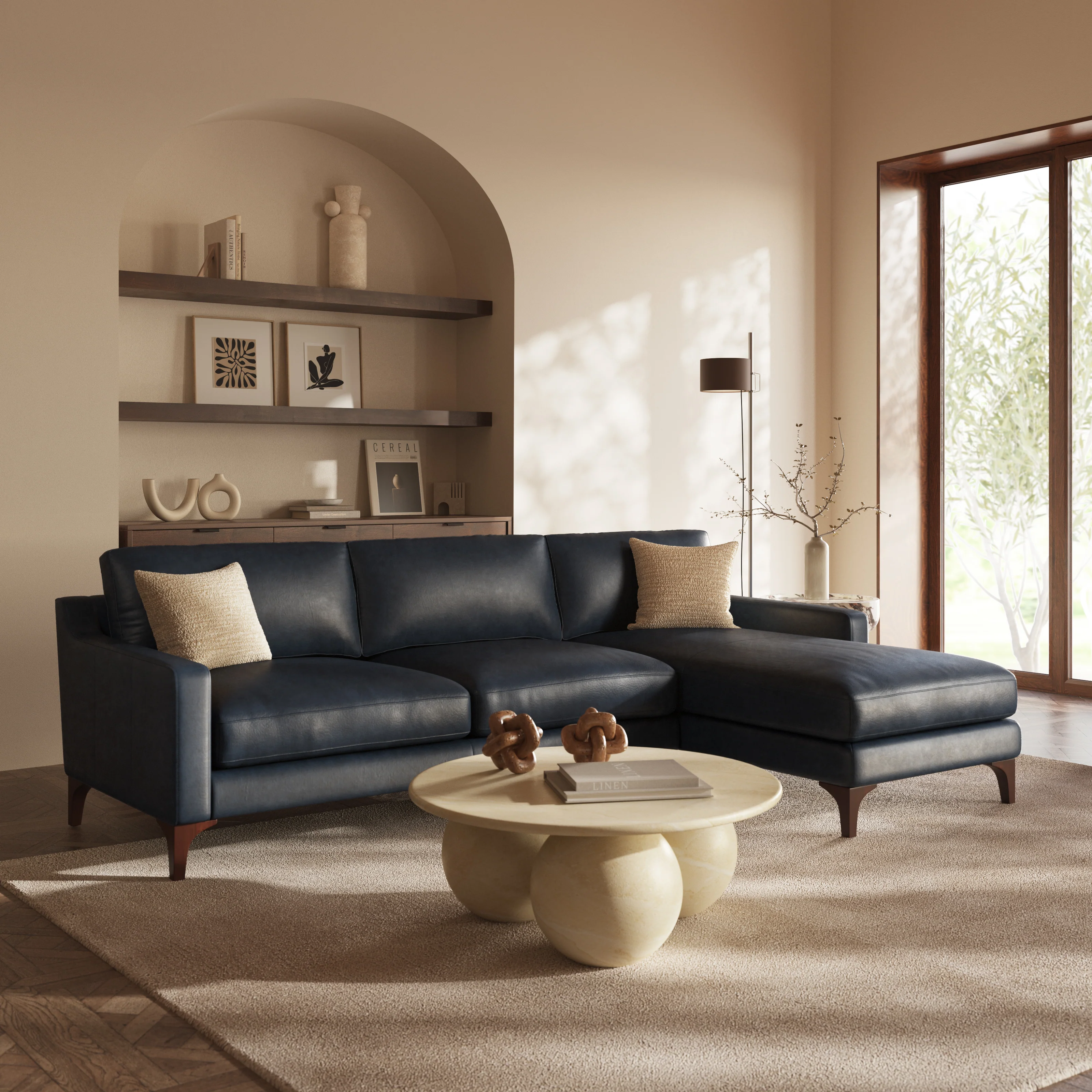 Sorrento 105" Leather Right-Facing Sectional Sofa | Nightfall Blue - Image 3