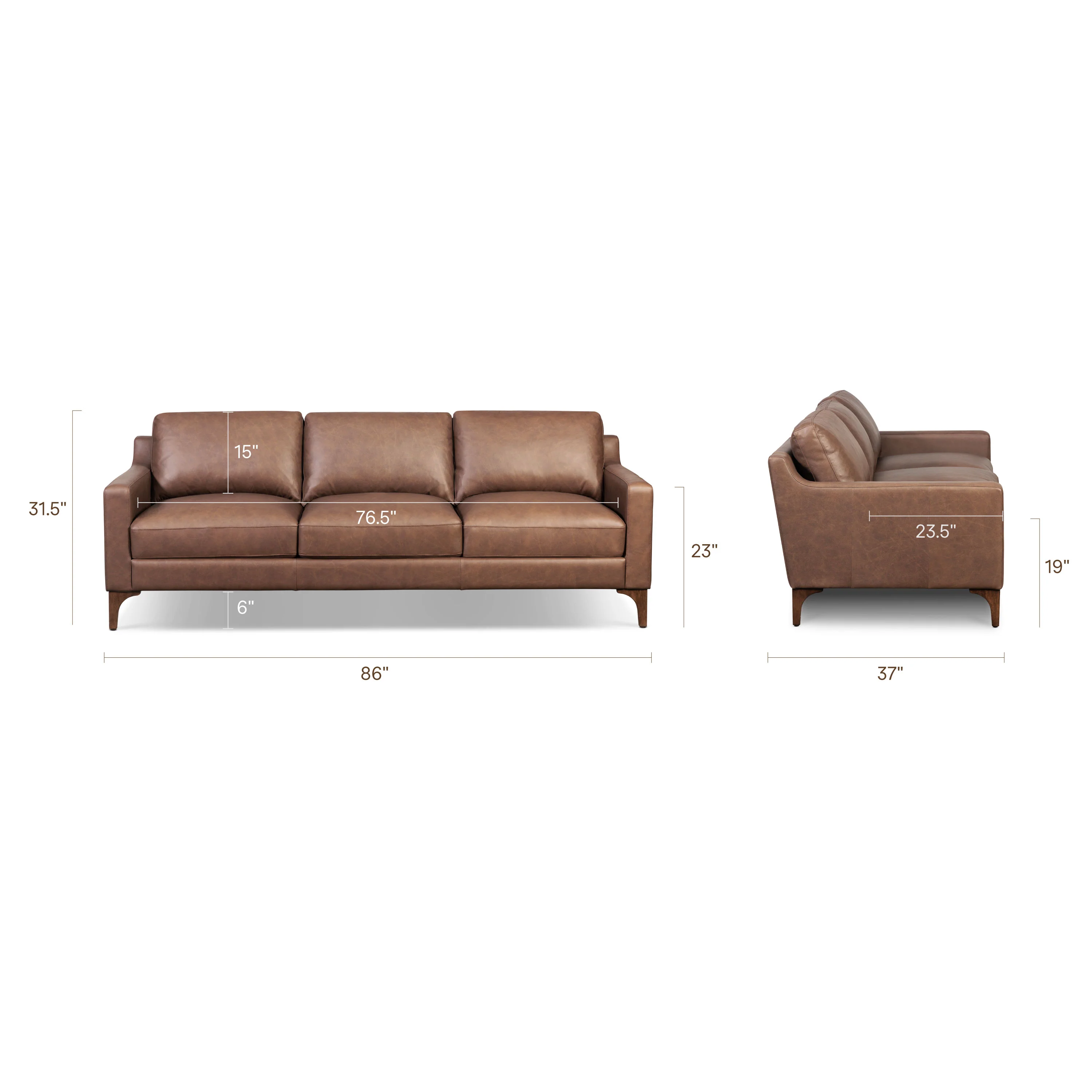 Sorrento 86" Leather Sofa | Caramel Brown - Image 19