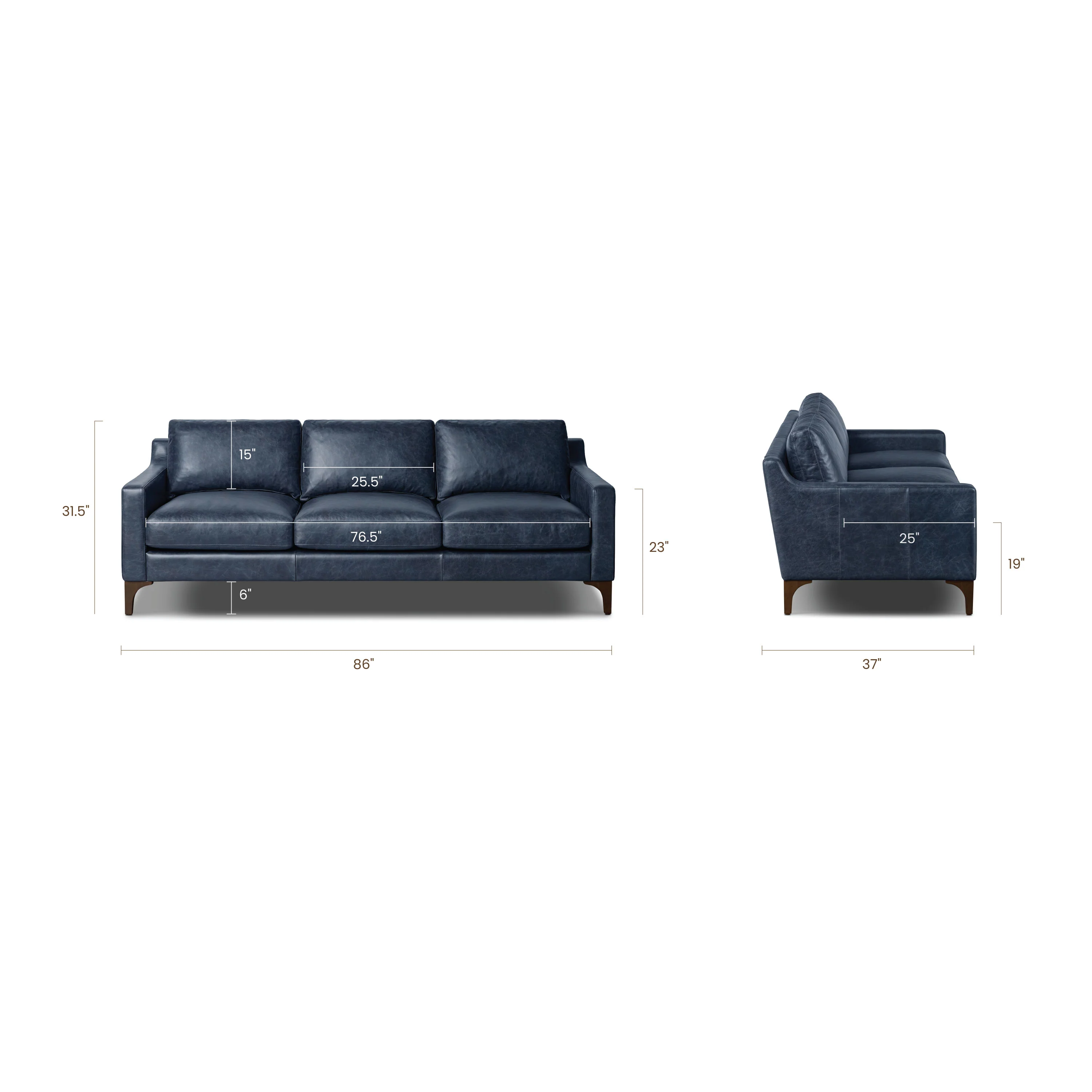 Sorrento 86" Leather Sofa | Nightfall Blue - Image 16