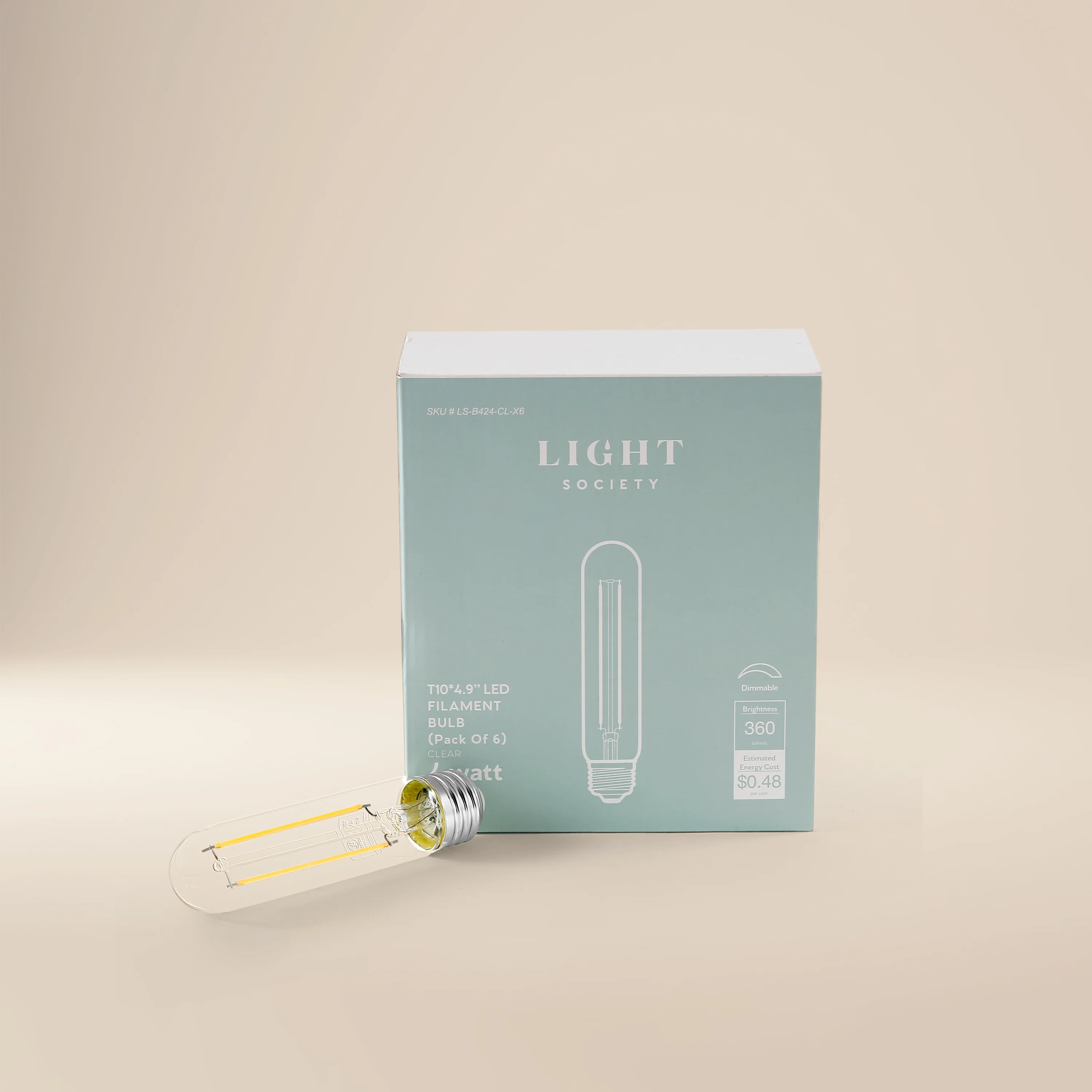 Sovana T10 / 4.9" Clear LED Filament Light Bulbs | Clear | Set of 6 - Image 3
