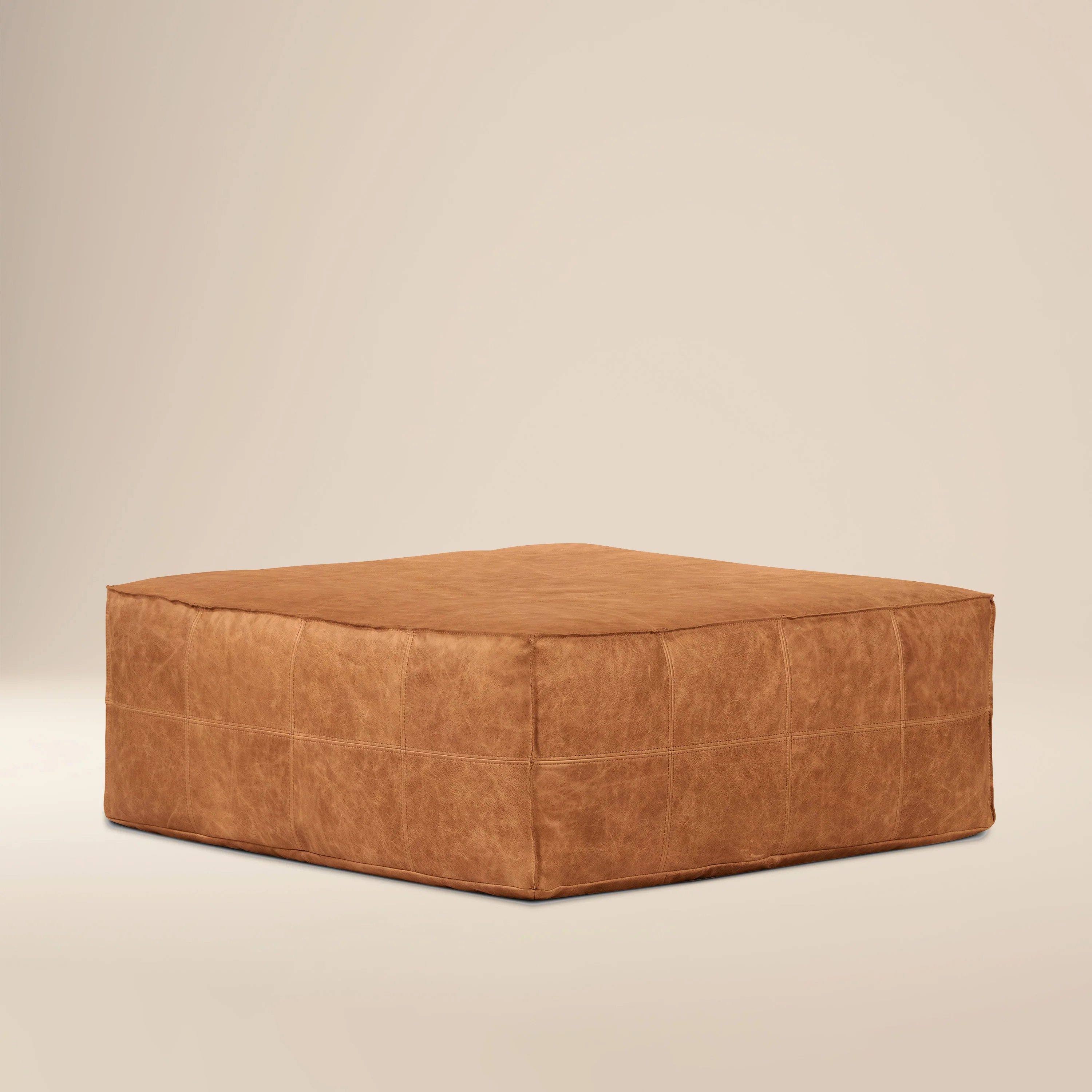 Taos Leather Square Ottoman | Cognac Tan